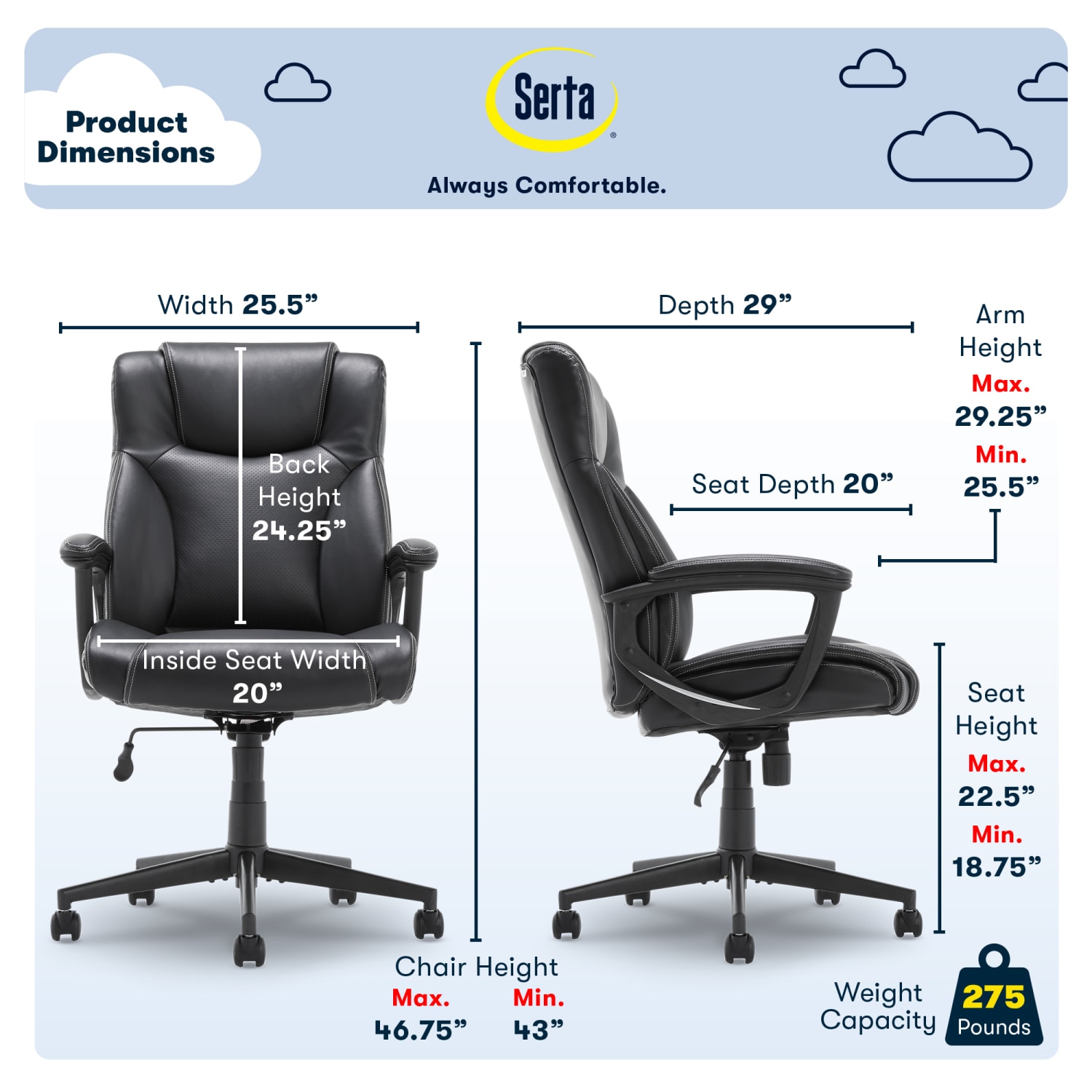 Serta Connor Office Chair Bonded Leather Black PopularChairscom Serta Connor Office Chair Bonded Leather Black PopularChairscom