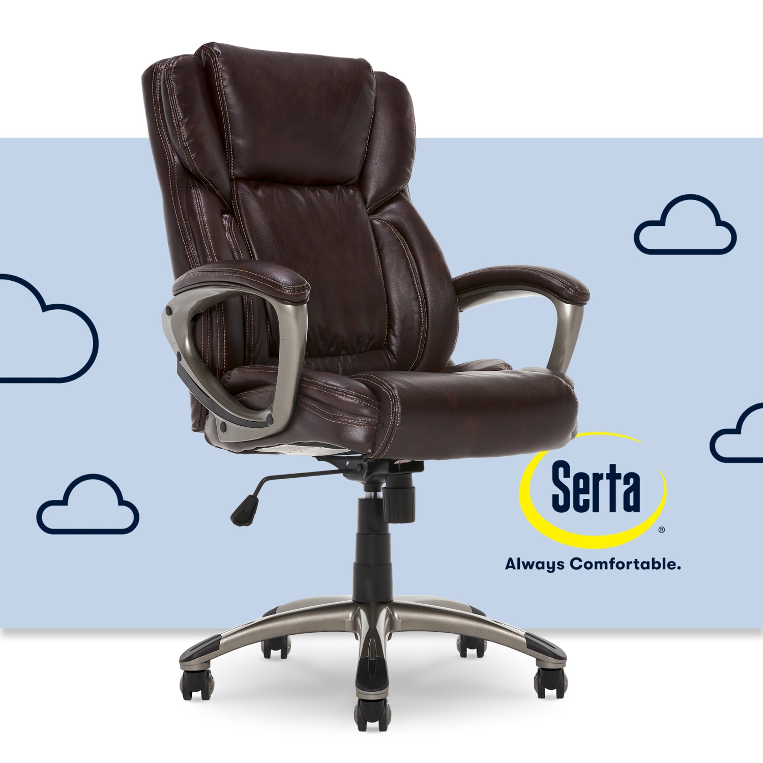 Serta Executive Office Ergonomic Bonded Leather HighBack Chair Biscuit BrownSilver PopularChairscom Serta Executive Office Ergonomic Bonded Leather High Back Chair Biscuit BrownSilver PopularChairscom