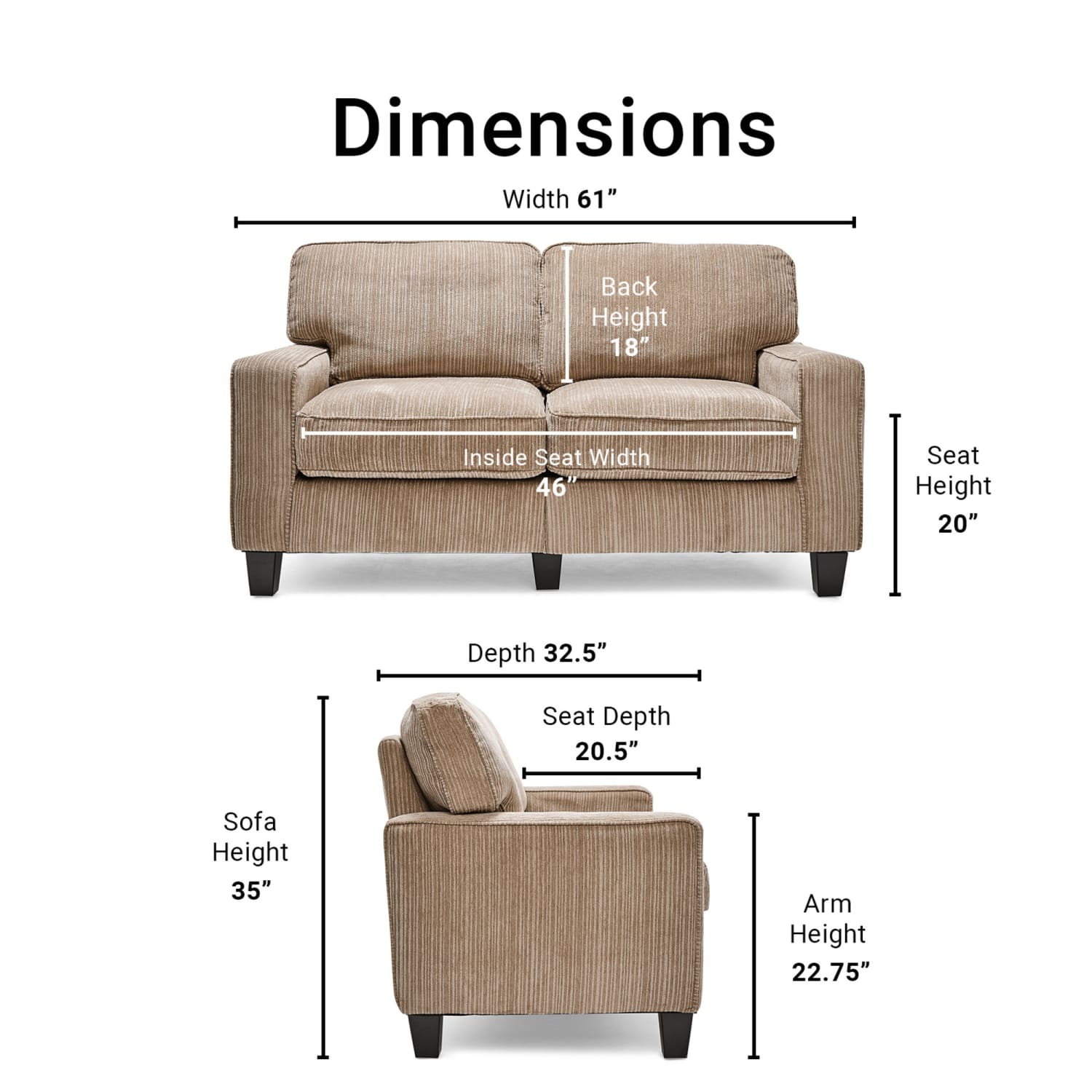 Serta RTA Santa Cruz Collection Fabric Loveseat Sofa, 61inW, Platinum - Image 5