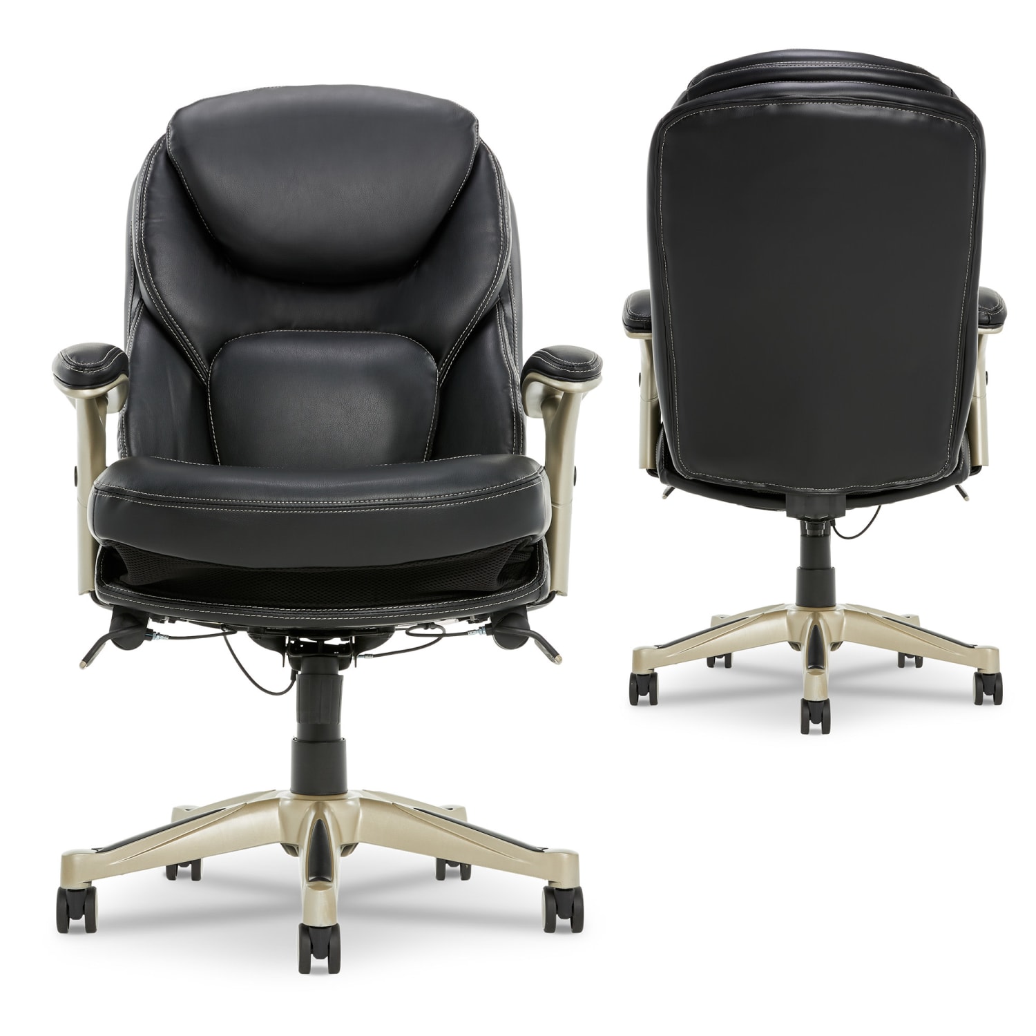 Serta Back in Motion Health And Wellness Ergonomic Bonded Leather Mid-Back Office Chair, Black/Silver - Image 6