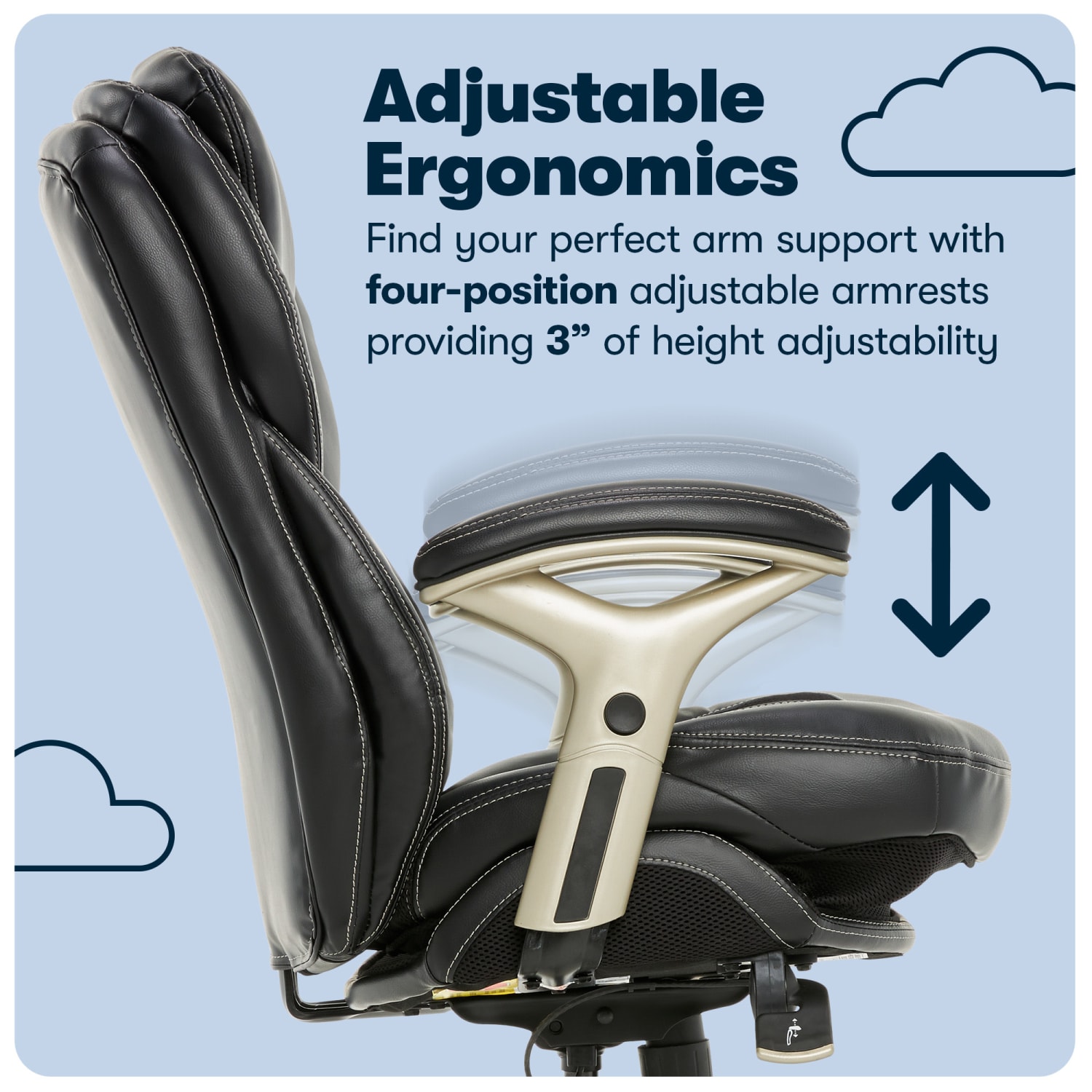 Serta Back in Motion Health And Wellness Ergonomic Bonded Leather Mid-Back Office Chair, Black/Silver - Image 8