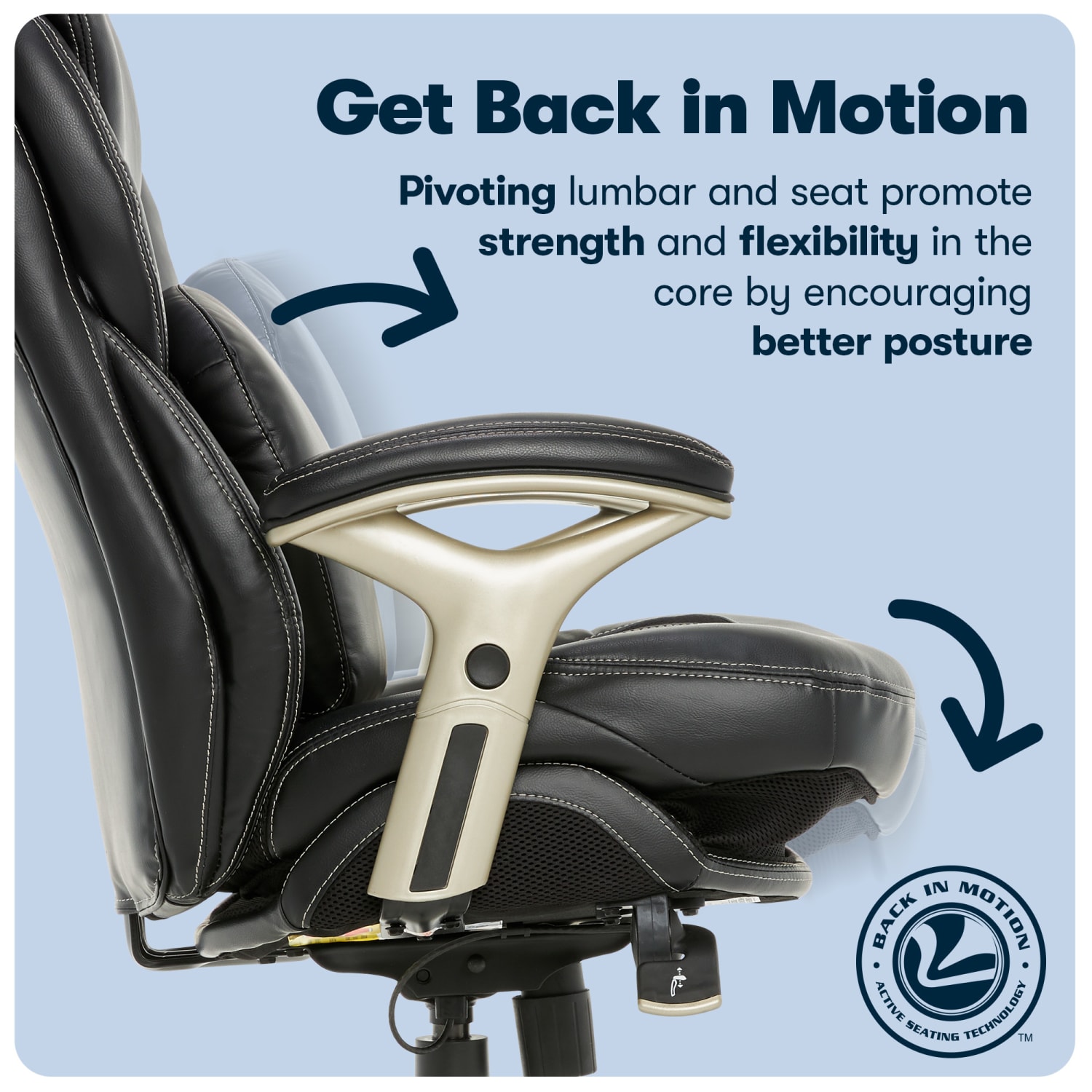 Serta Back in Motion Health And Wellness Ergonomic Bonded Leather Mid-Back Office Chair, Black/Silver - Image 13