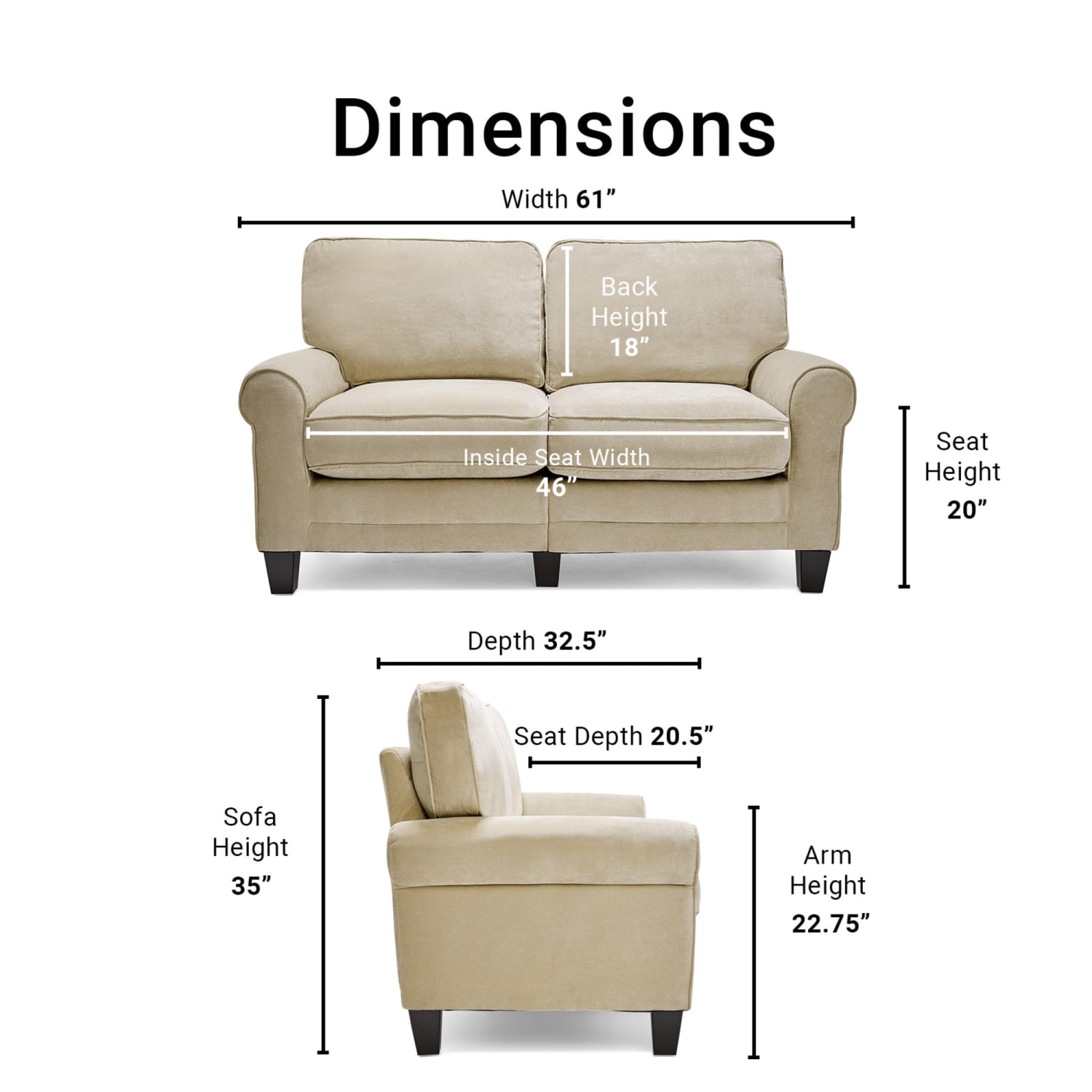 Serta RTA Copenhagen Collection Fabric Loveseat Sofa, 61inW, Vanity Beige - Image 5