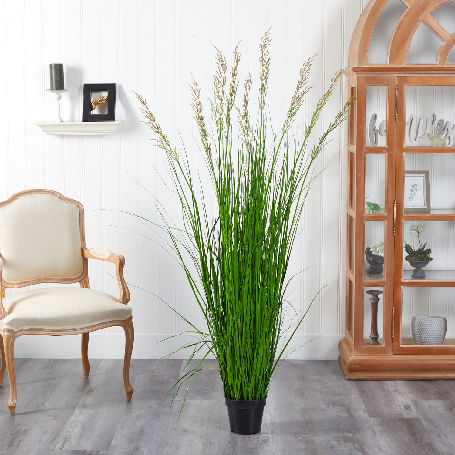 Nearly Natural Plume Grass 66inH Artificial Plant With Planter, 66inH x 24inW x 24inD, Green/Black - Image 4