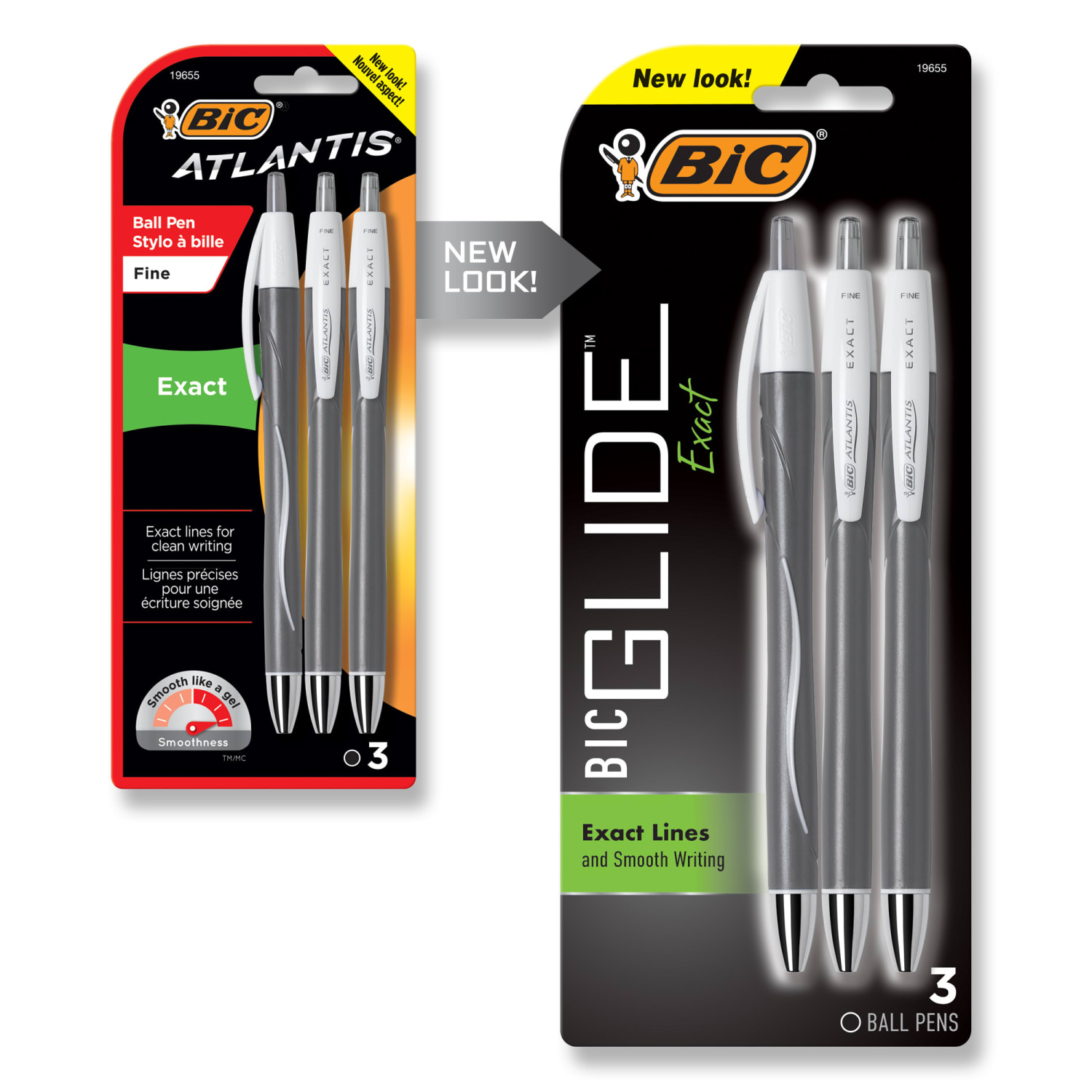 BIC Glide Exact Retractable Ballpoint Pens, Fine Point, 0.7 mm, Gray Barrel, Black Ink, Pack Of 3 Pens - Image 3