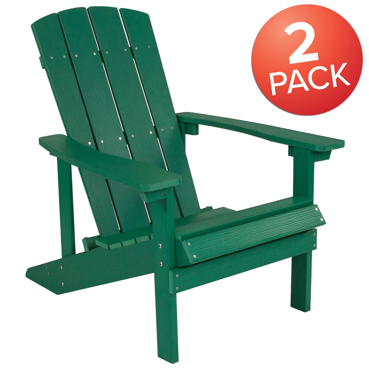 Flash Furniture Charlestown All-Weather Poly Resin Wood Adirondack Chairs, Green, Set Of 2 Chairs - Image 3