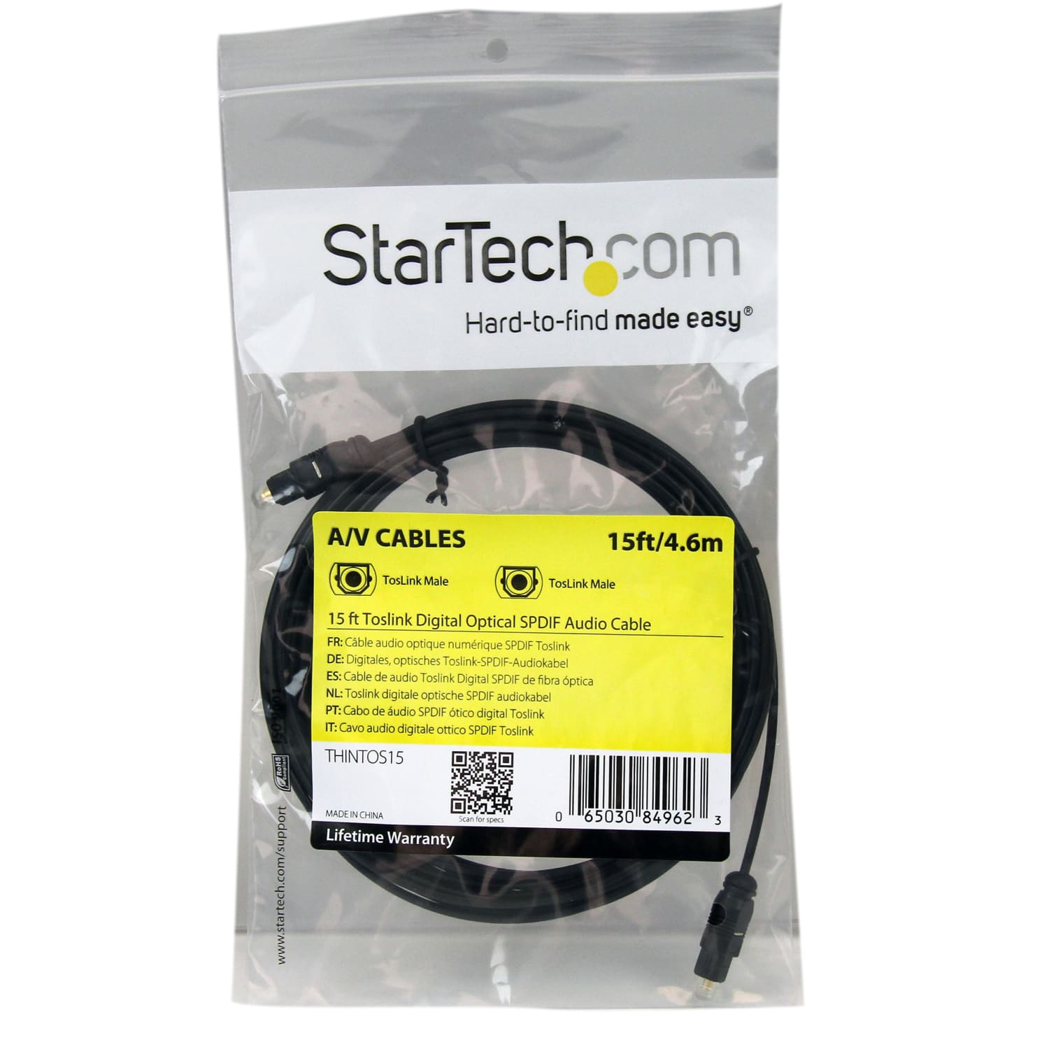 StarTech.com 15 ft Thin Toslink Digital Optical SPDIF Audio Cable - Deliver high quality optical digital sound, even at extreme volumes - THINTOS15 - Image 4