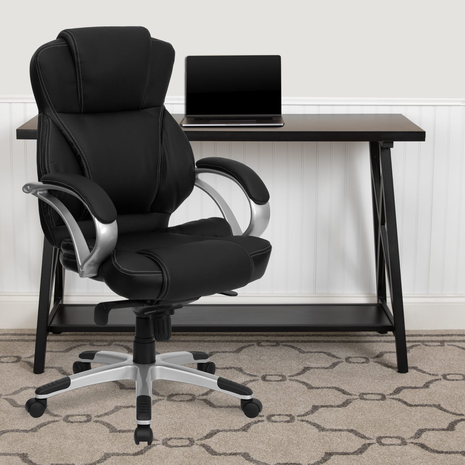 Flash Furniture Contemporary LeatherSoft Faux Leather High Back Swivel Chair BlackSilver PopularChairscom