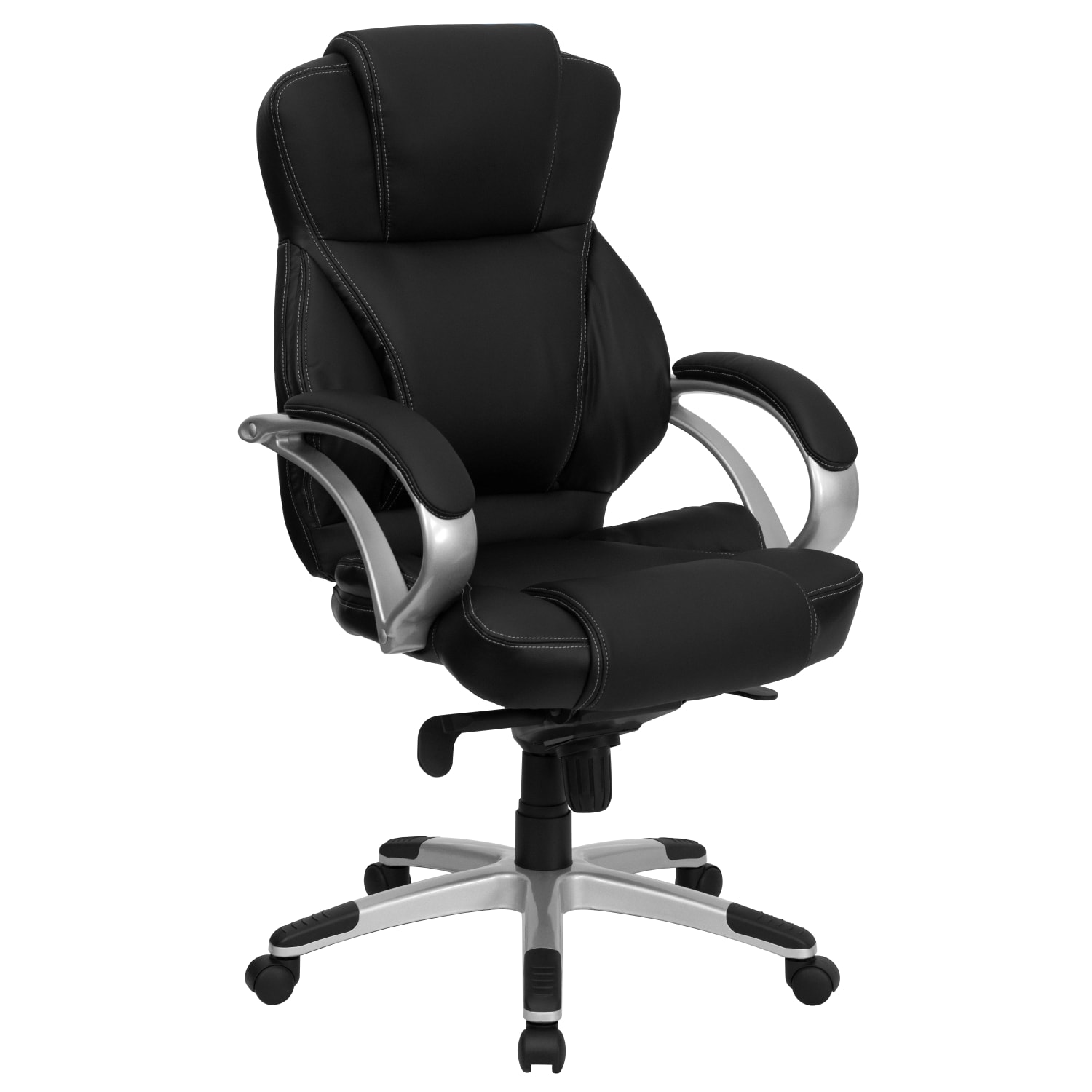 Flash Furniture Contemporary LeatherSoft Faux Leather High-Back Swivel Chair, Black/Silver - Image 3