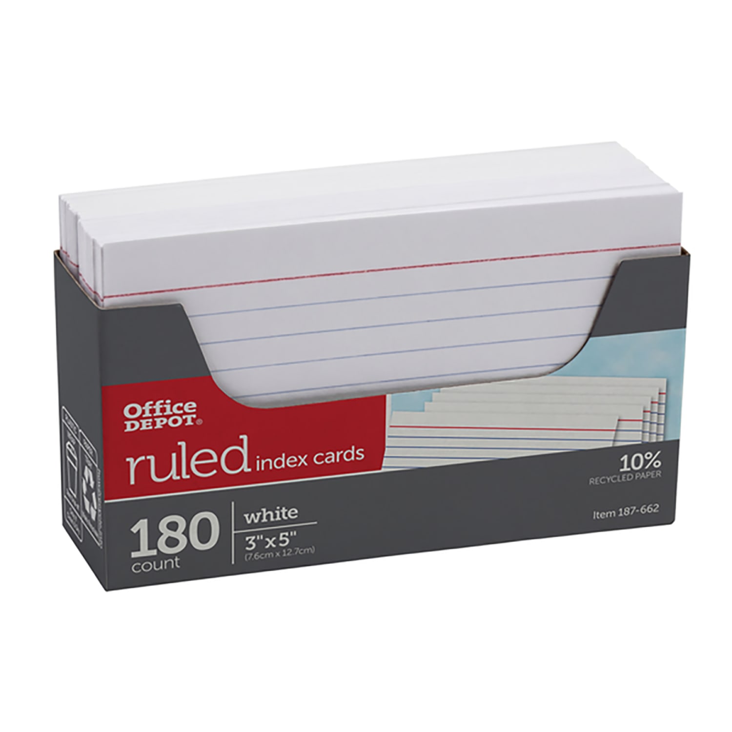 Office Depot Brand Index Cards And Tray Set, 3in x 5in, White, Pack Of 180 Cards