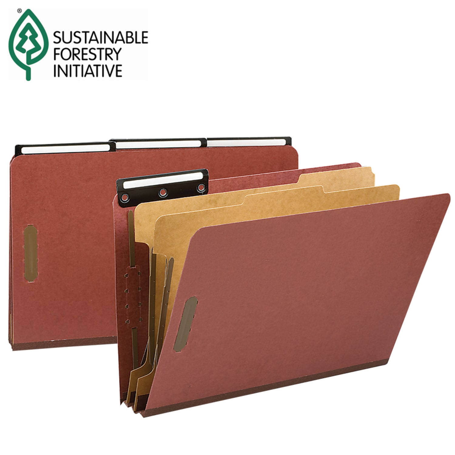 Smead 1/3-Cut Metal Tab Classification Folders, Legal Size, 2in Expansion, 60% Recycled, Red, Box Of 10 - Image 3