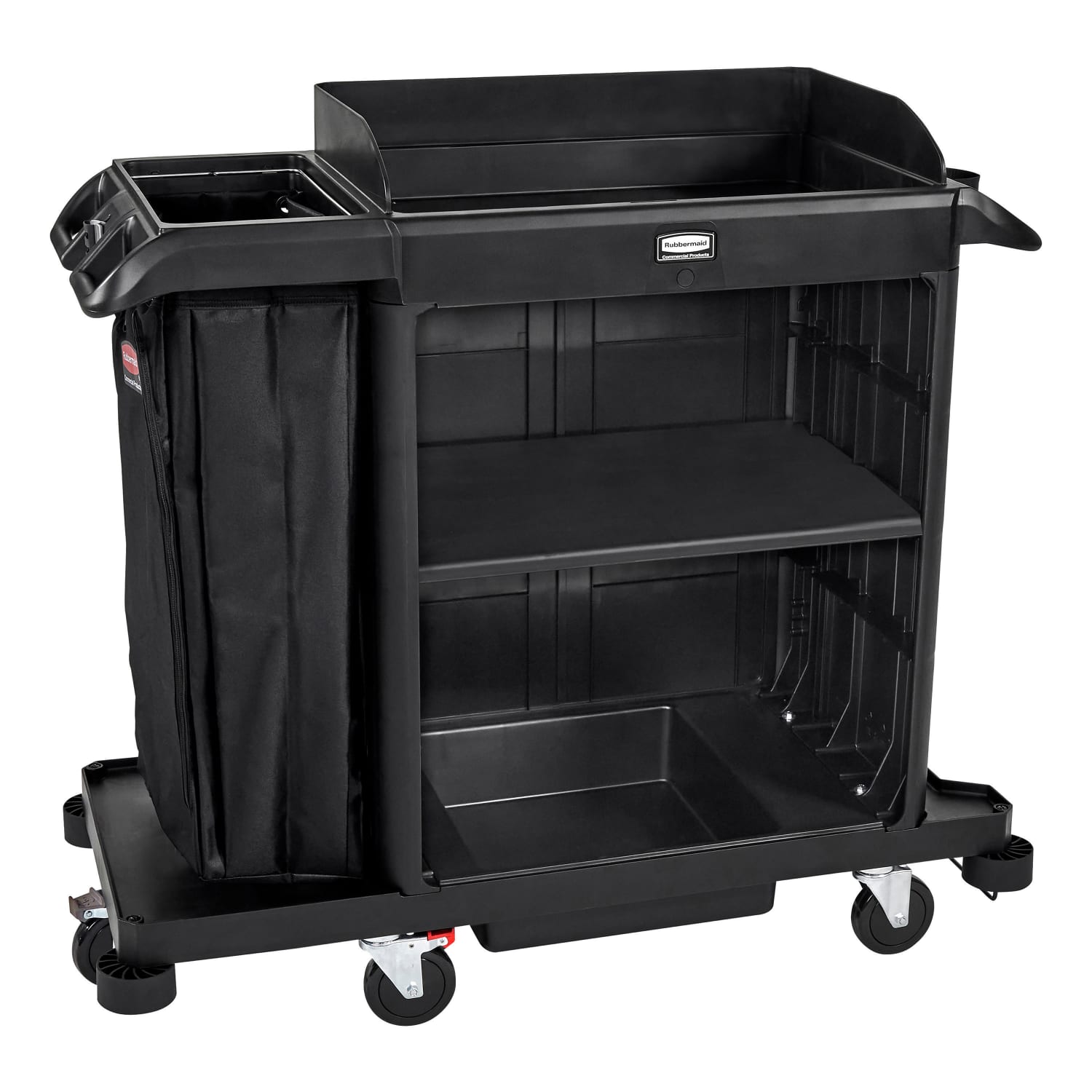 Rubbermaid Commercial Products Housekeeping Cart, 19-1/8inH x 53-1/8inW x 23inD, Black, Total Qty 1