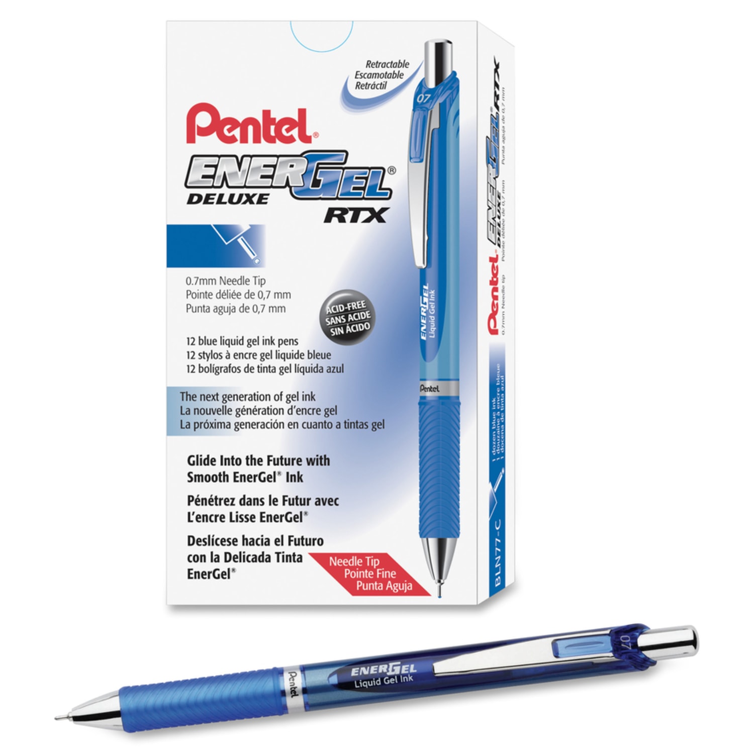 Pentel EnerGel RTX Liquid Gel Pen, Medium Point, 0.7 mm, Blue, Silver Barrel, Blue Ink - Image 3