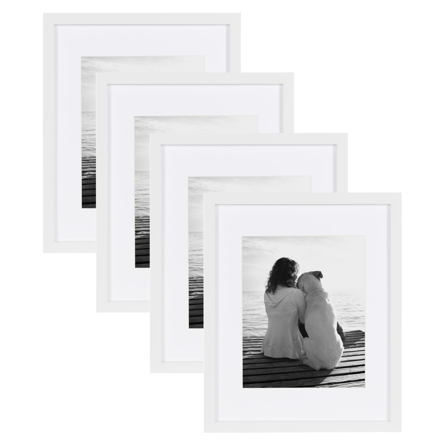 Uniek DesignOvation Gallery Picture Frame Set, 14 15/16 x 11 15/16in With Mat, White Decorative Modern, Set Of 4