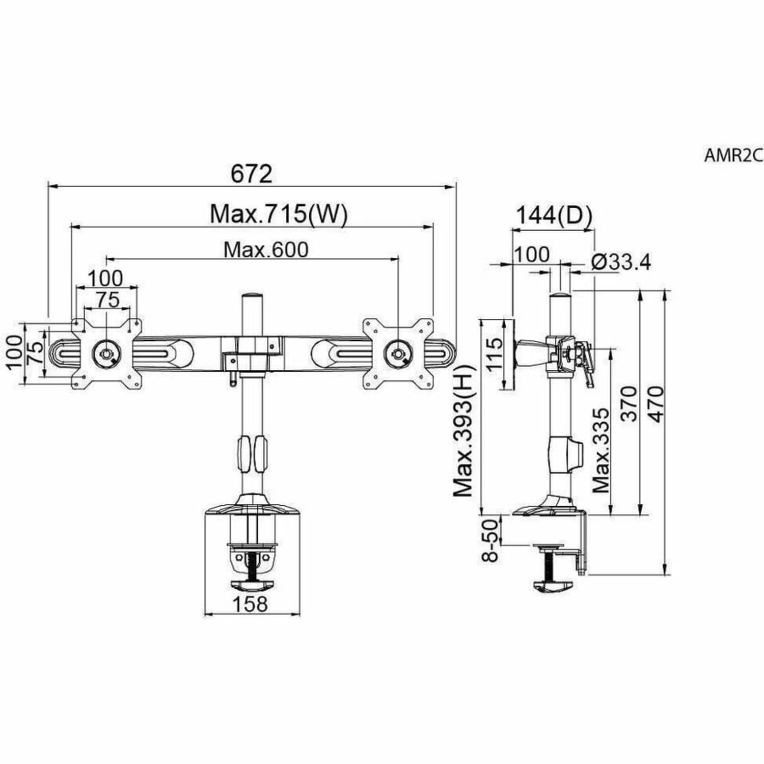 Amer Mounts Clamp Based Dual Monitor Mount for two 15in-24in LCD/LED Flat Panel Screens - AMR2C - Image 5