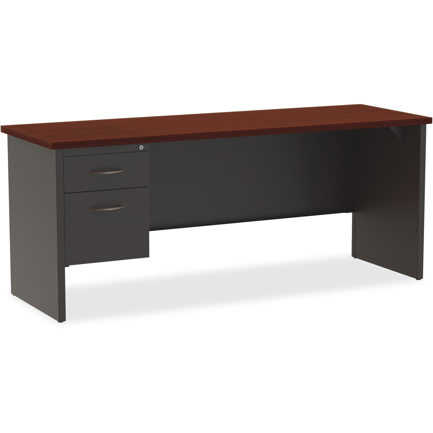 WorkPro Modular 72inW x 24inD Left-Pedestal Computer Desk, Charcoal/Mahogany - Image 5