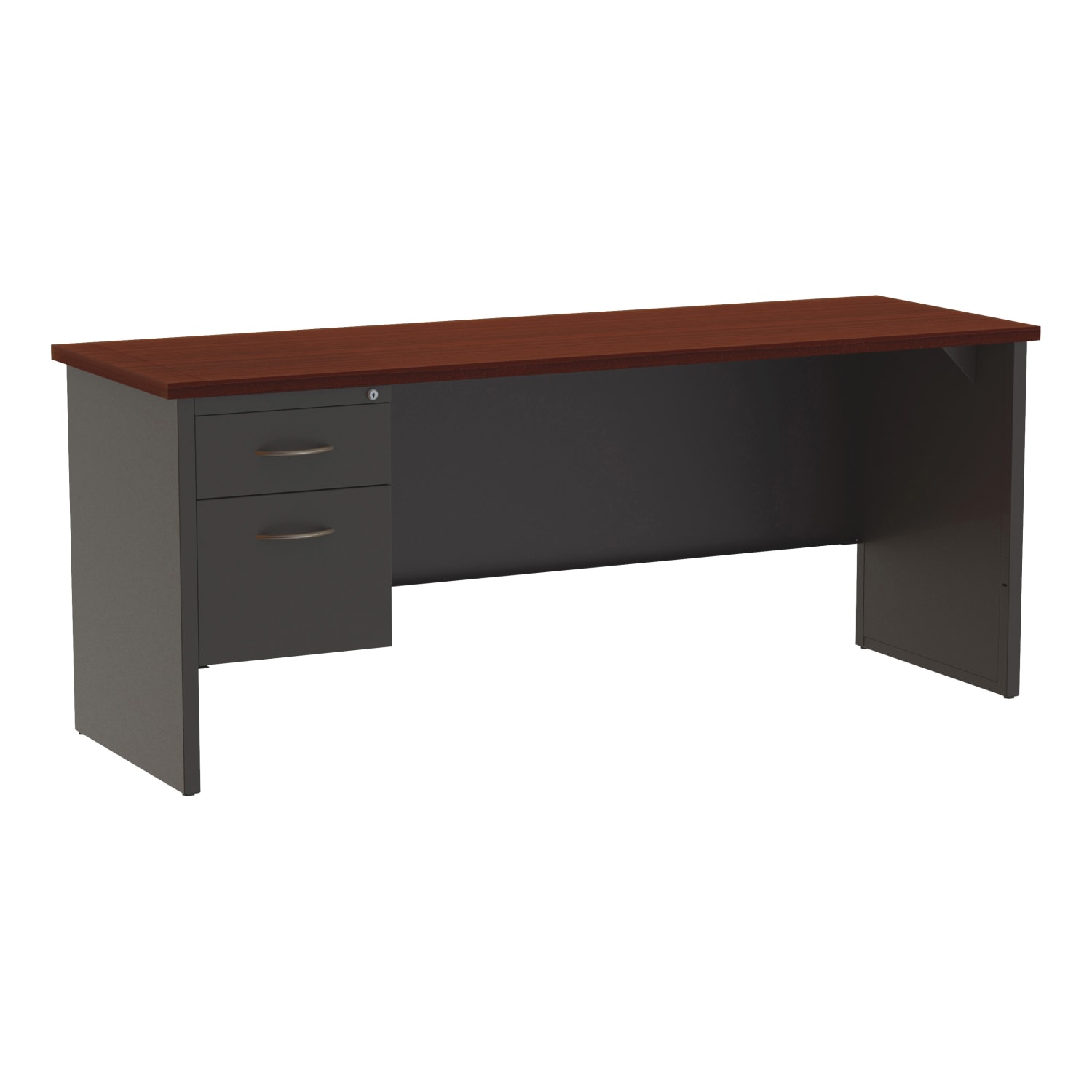 WorkPro Modular 72inW x 24inD Left-Pedestal Computer Desk, Charcoal/Mahogany - Image 3