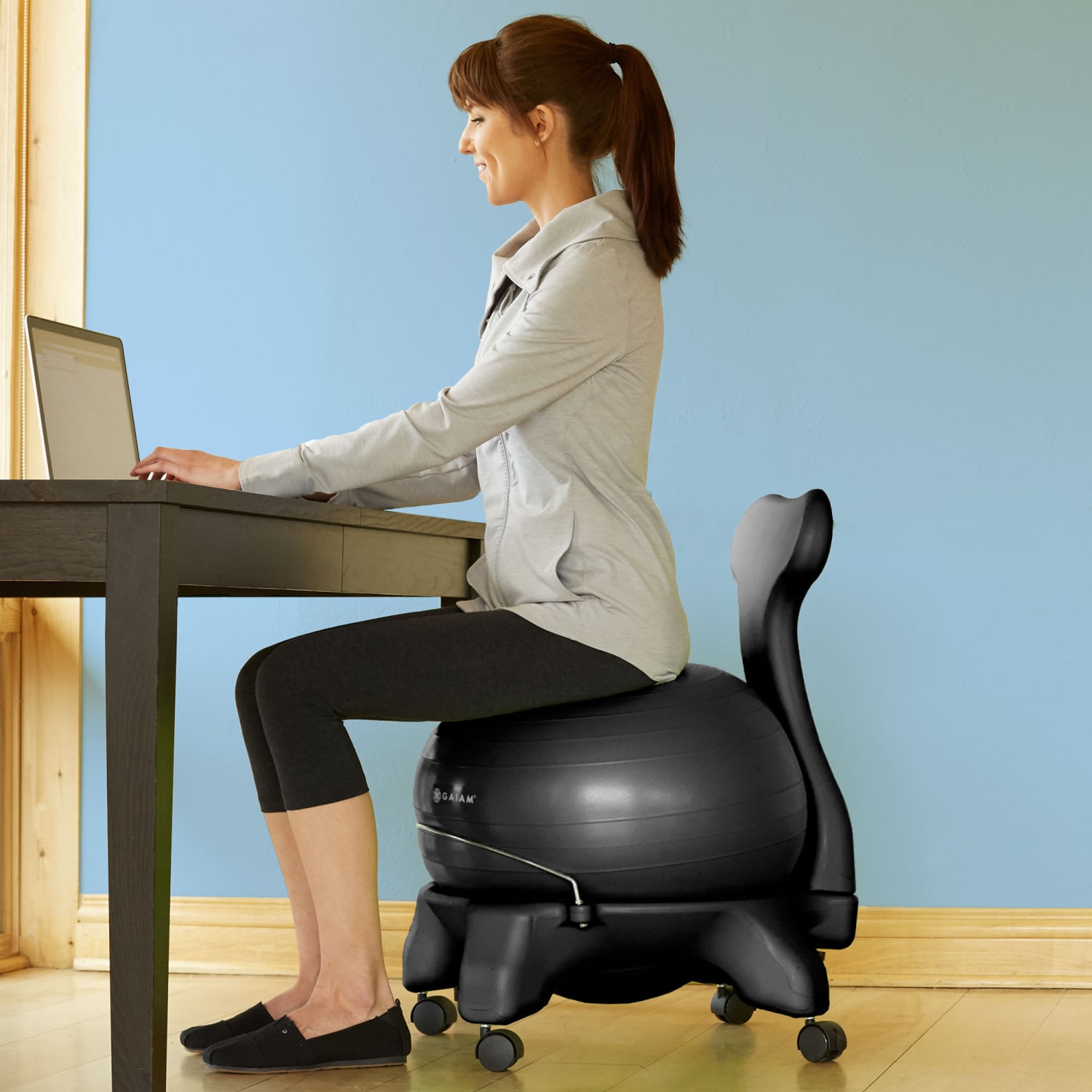 Gaiam Classic Balance Ball Chair Gray PopularChairscom