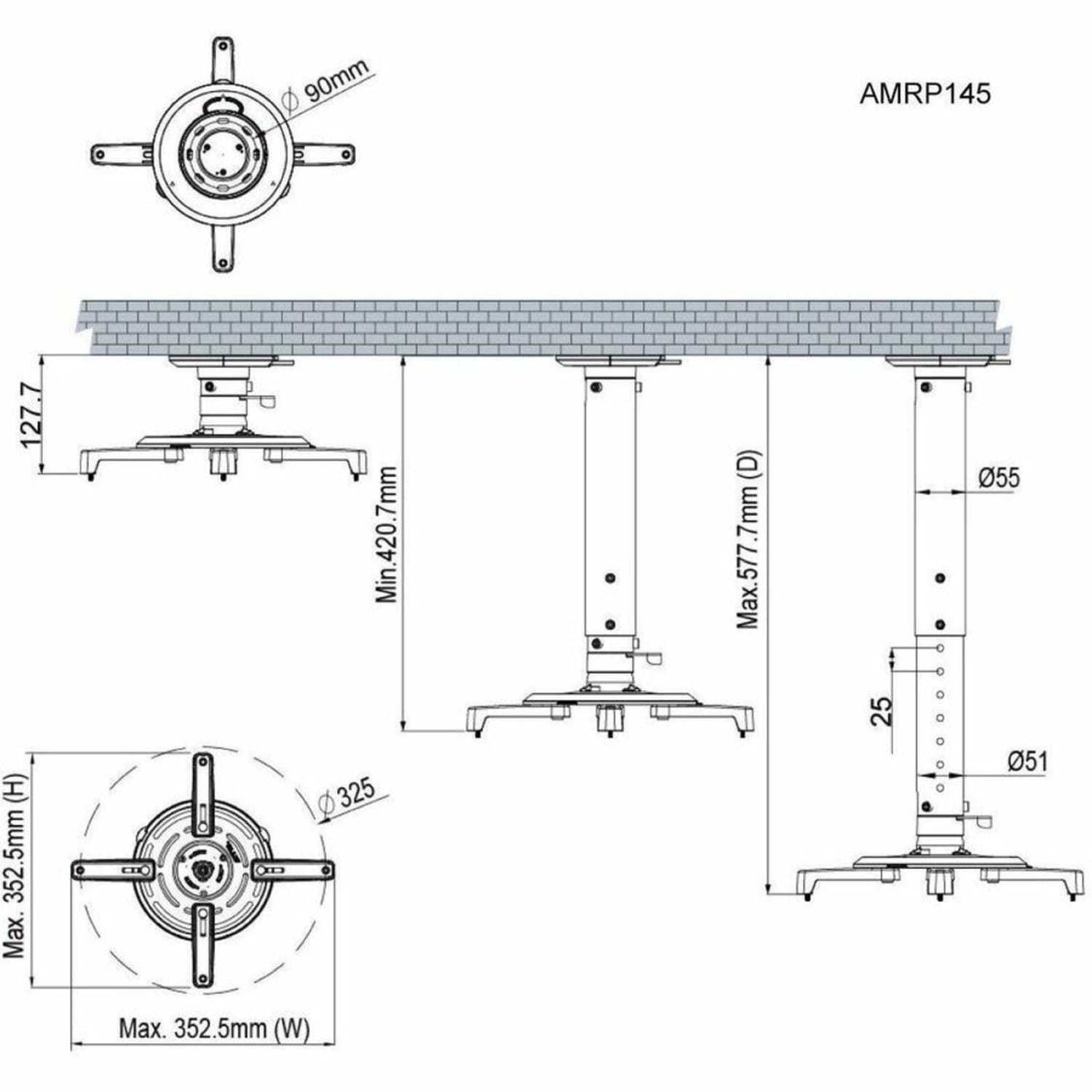 Amer Mounts Heavy Duty Adj. Ceiling Projector Mount Supports up to 55 lbs Projector - Heavy Duty Universal Height Adjustable Projector Ceiling Mount - Image 4