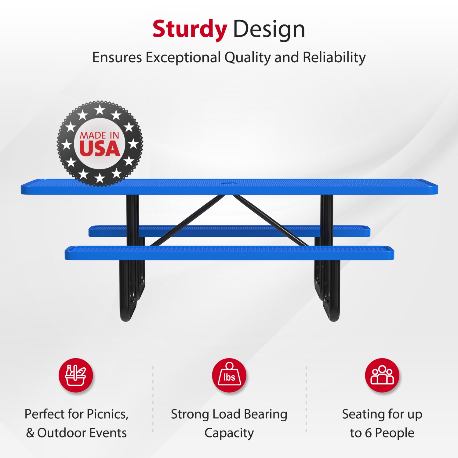 Leisure Craft Rectangle ADA Outdoor Picnic Table, 29-11/16inH x 96inW x 62inD, Black/Blue - Image 3