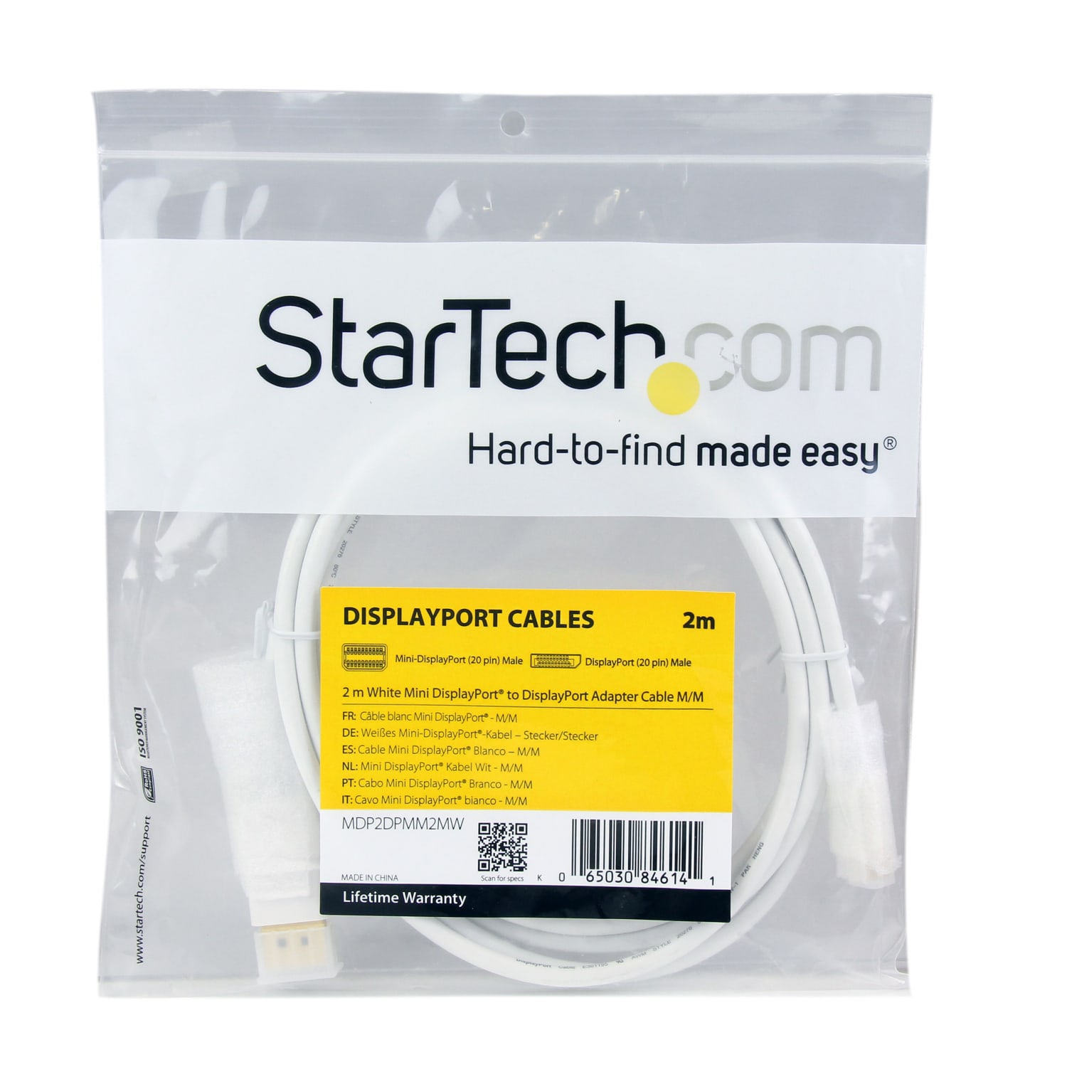 StarTech.com 2m (6ft) Mini DisplayPort to DisplayPort 1.2 Cable, 4K x 2K mDP to DisplayPort Adapter Cable, Mini DP to DP Cable  - MDP2DPMM2MW - Image 5