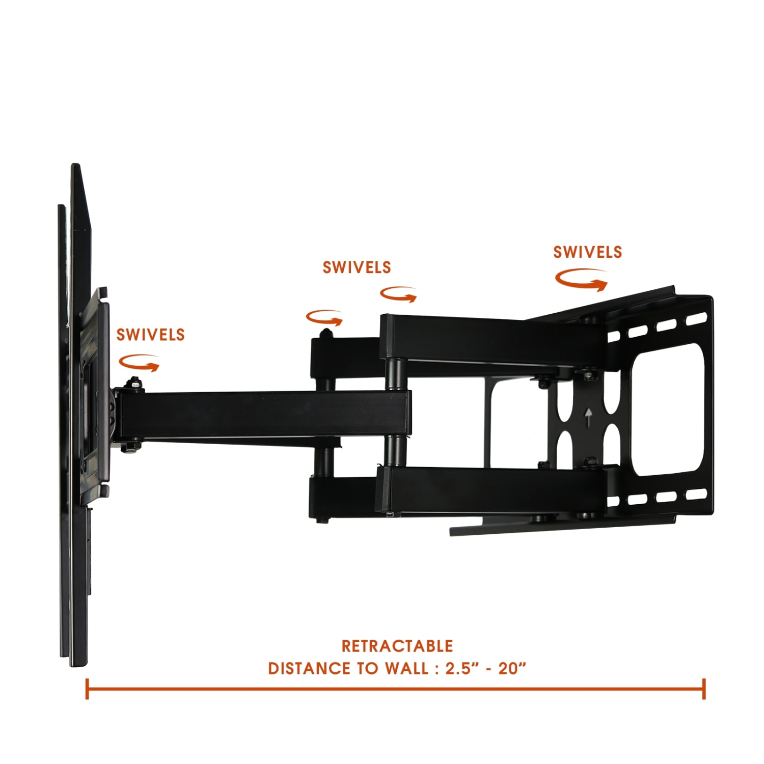 MegaMounts Full Motion Double Articulating Wall Mount For 32 - 70in TVs, 20inH x 26inW x 8inD, Black - Image 4