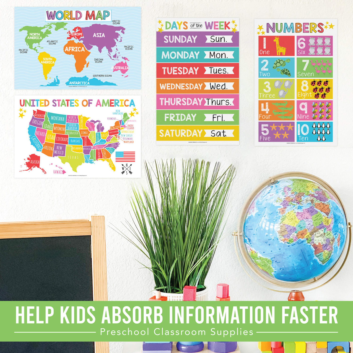 Hadley Designs Laminated Posters, Colorful Preschool Educational For Toddlers, Set Of 16 - Image 5