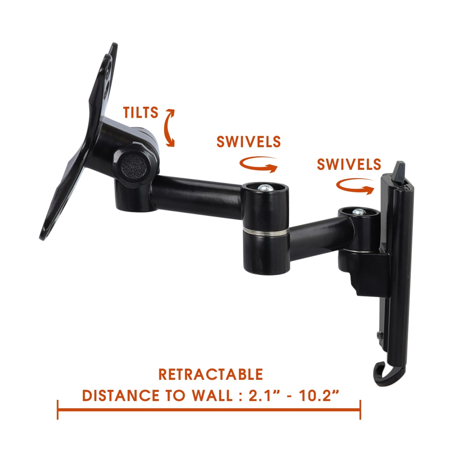 MegaMounts Full Motion Single-Stud Wall Mount For 13 - 30in TVs, 4.5inH x 4.8inW x 4.5inD, Black - Image 3