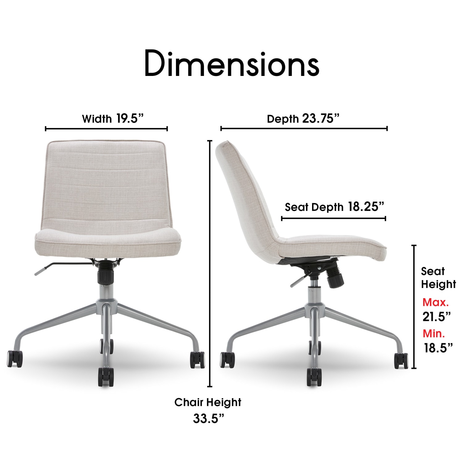 Elle Decor Adelaide Mid-Back Task Chair, Ivory/Yellow Gold - Image 6