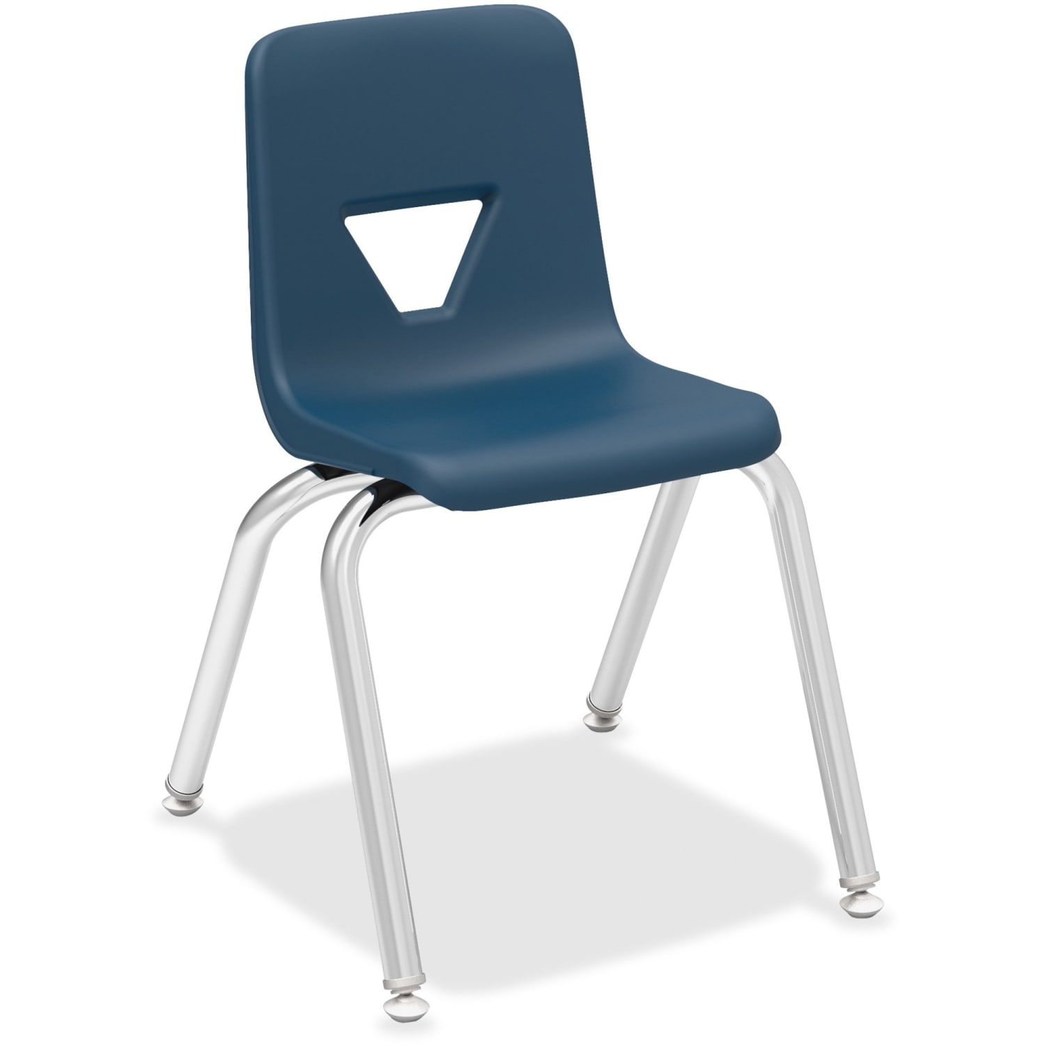 Lorell Classroom Student Plastic Seat, Plastic Back Stacking Chair, 14 1/4in Seat Width, Navy Seat/Silver Frame, Quantity: 4 - Image 8