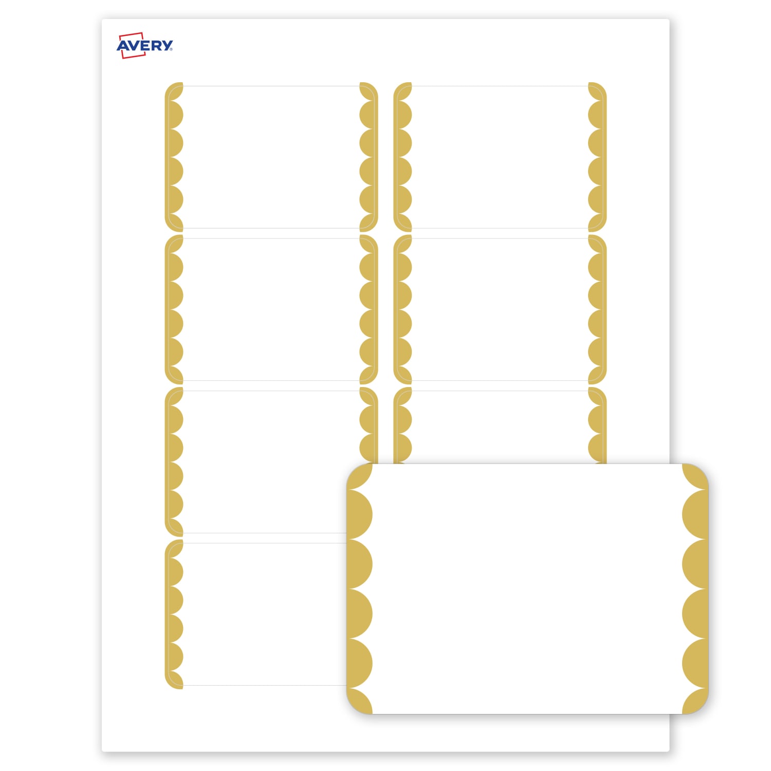 Avery Printable Adhesive Name Badges With Preprinted Designs, Rectangle, S00-EY3, 2-1/3in x 3-3/8in, Matte White With Gold Dots Edge Design, Pack Of 80 - Image 3
