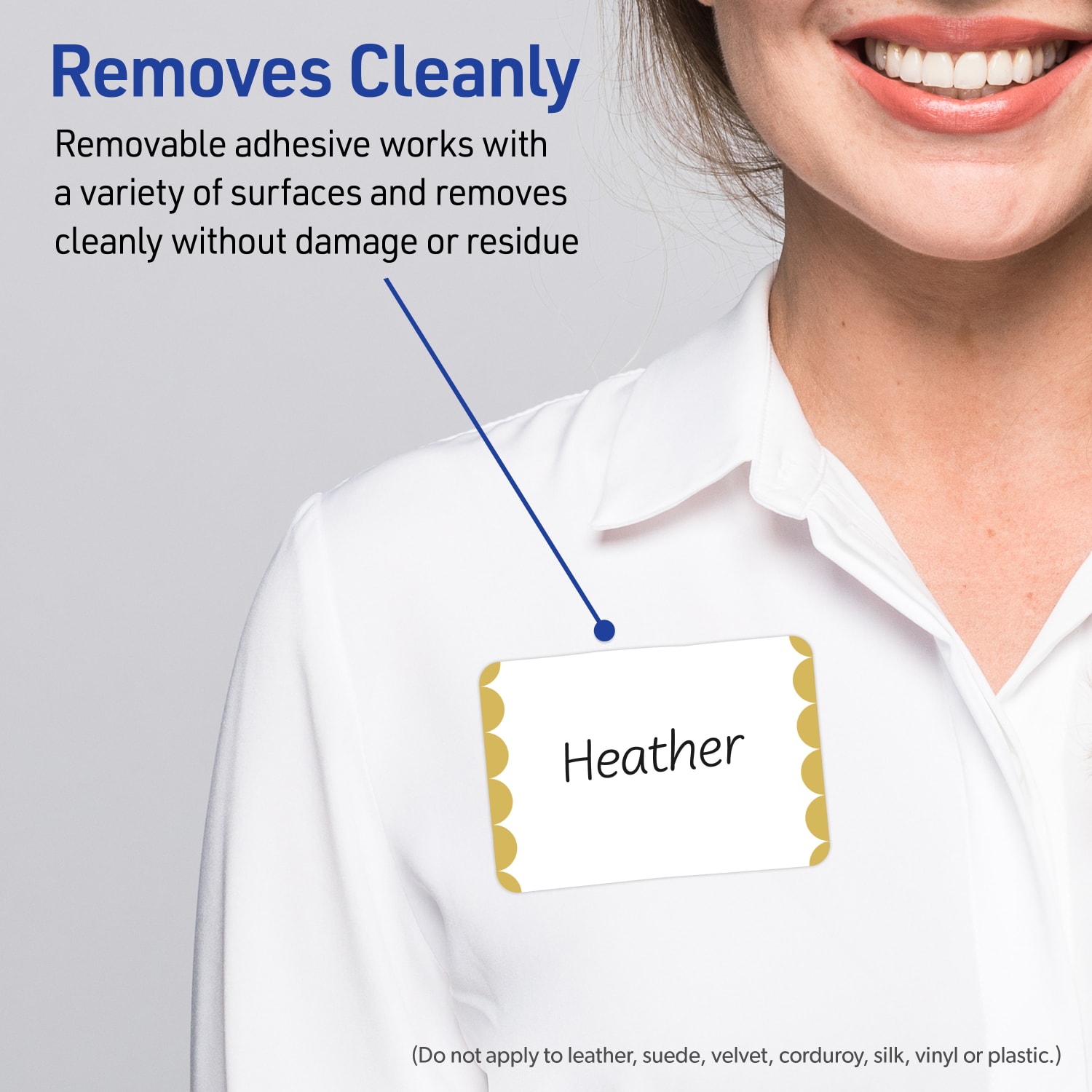 Avery Printable Adhesive Name Badges With Preprinted Designs, Rectangle, S00-EY3, 2-1/3in x 3-3/8in, Matte White With Gold Dots Edge Design, Pack Of 80 - Image 5