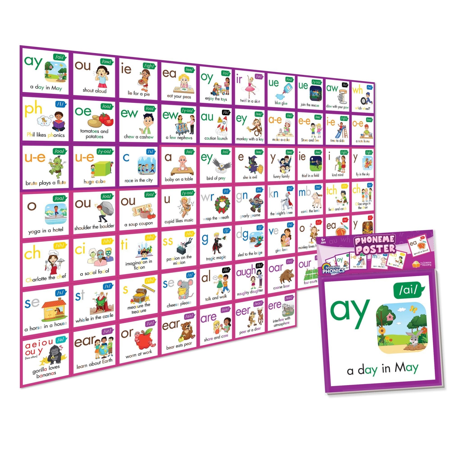 Junior Learning Rainbow Phonics Phoneme Poster, 8-1/4in x 8-1/4in
