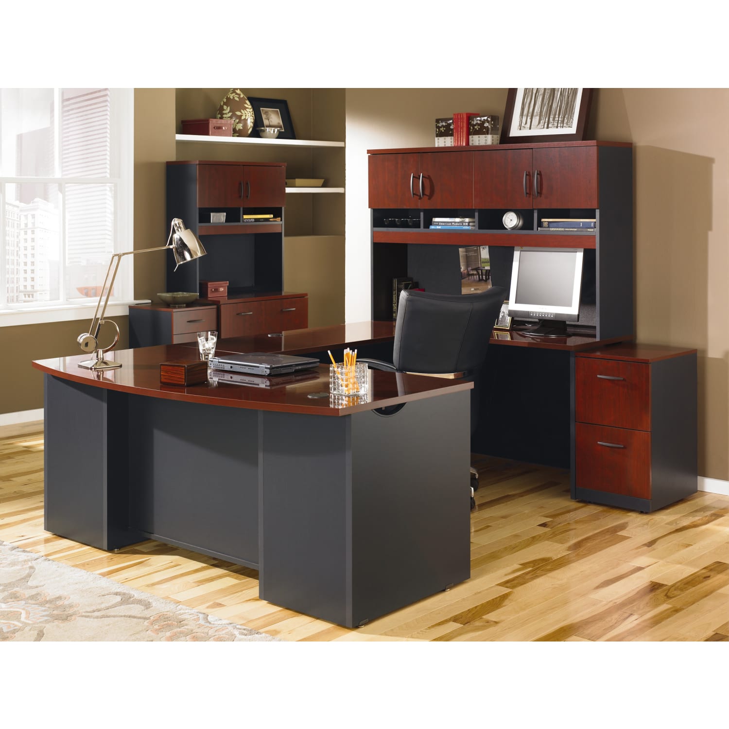 Sauder Via 71 1/2inW Executive Computer Desk, Classic Cherry/Soft Black - Image 3