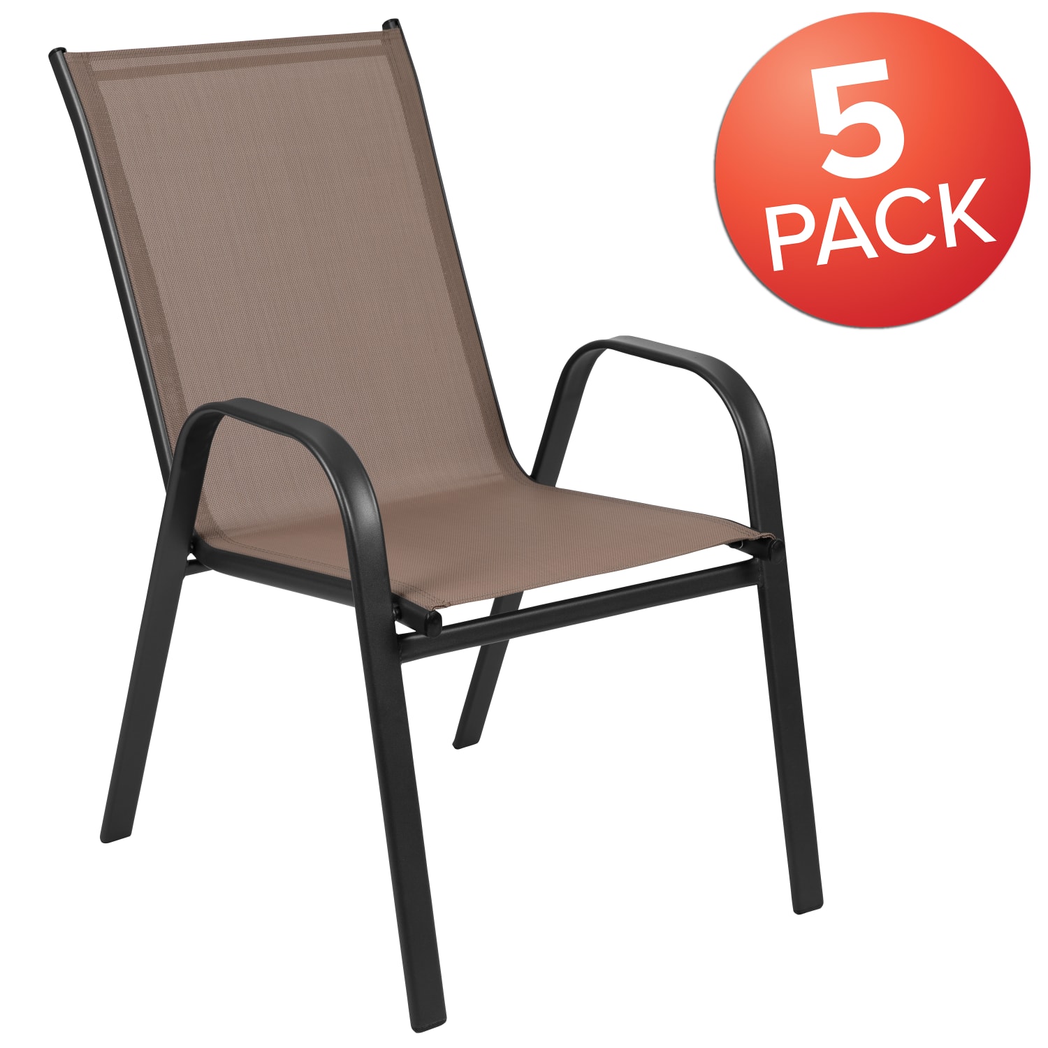 Flash Furniture Brazos Series Outdoor Stack Chairs, Black/Brown, Set Of 5 Chairs - Image 3