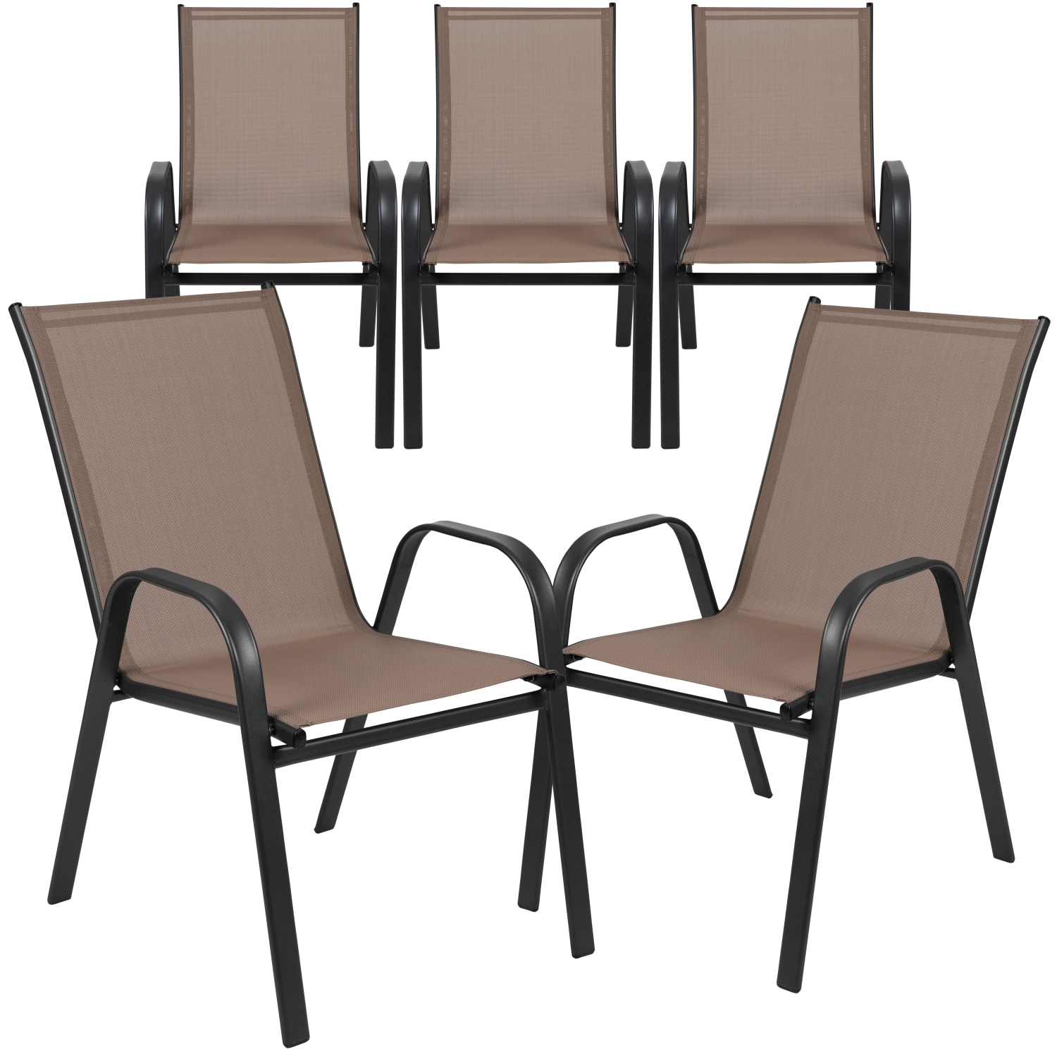 Flash Furniture Brazos Series Outdoor Stack Chairs BlackBrown Set Of 5 Chairs PopularChairscom
