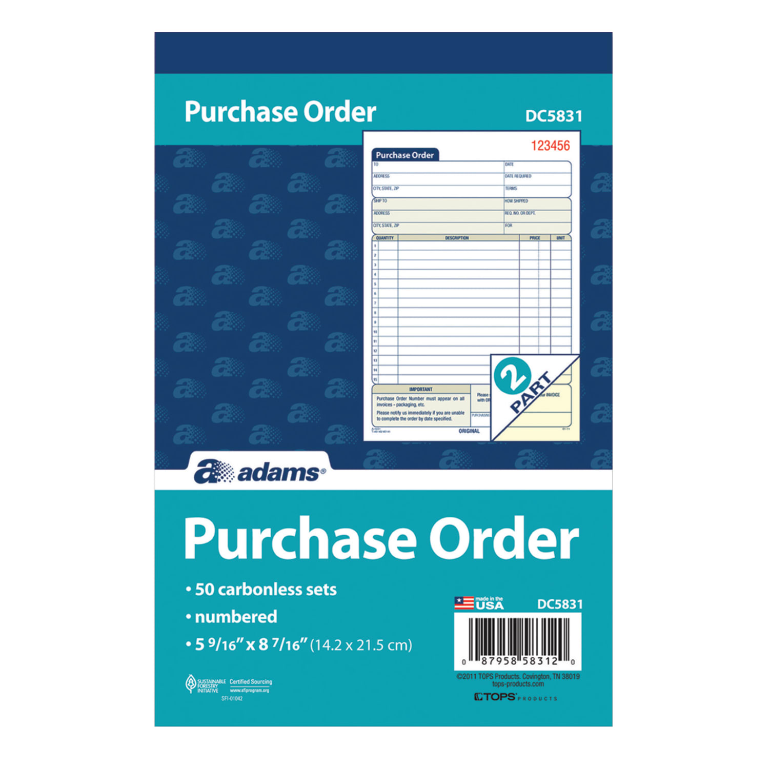 Adams Carbonless Purchase Order Book, 5 9/16in x 8 7/16in, 2-Part, 50 Set Pad - Image 3