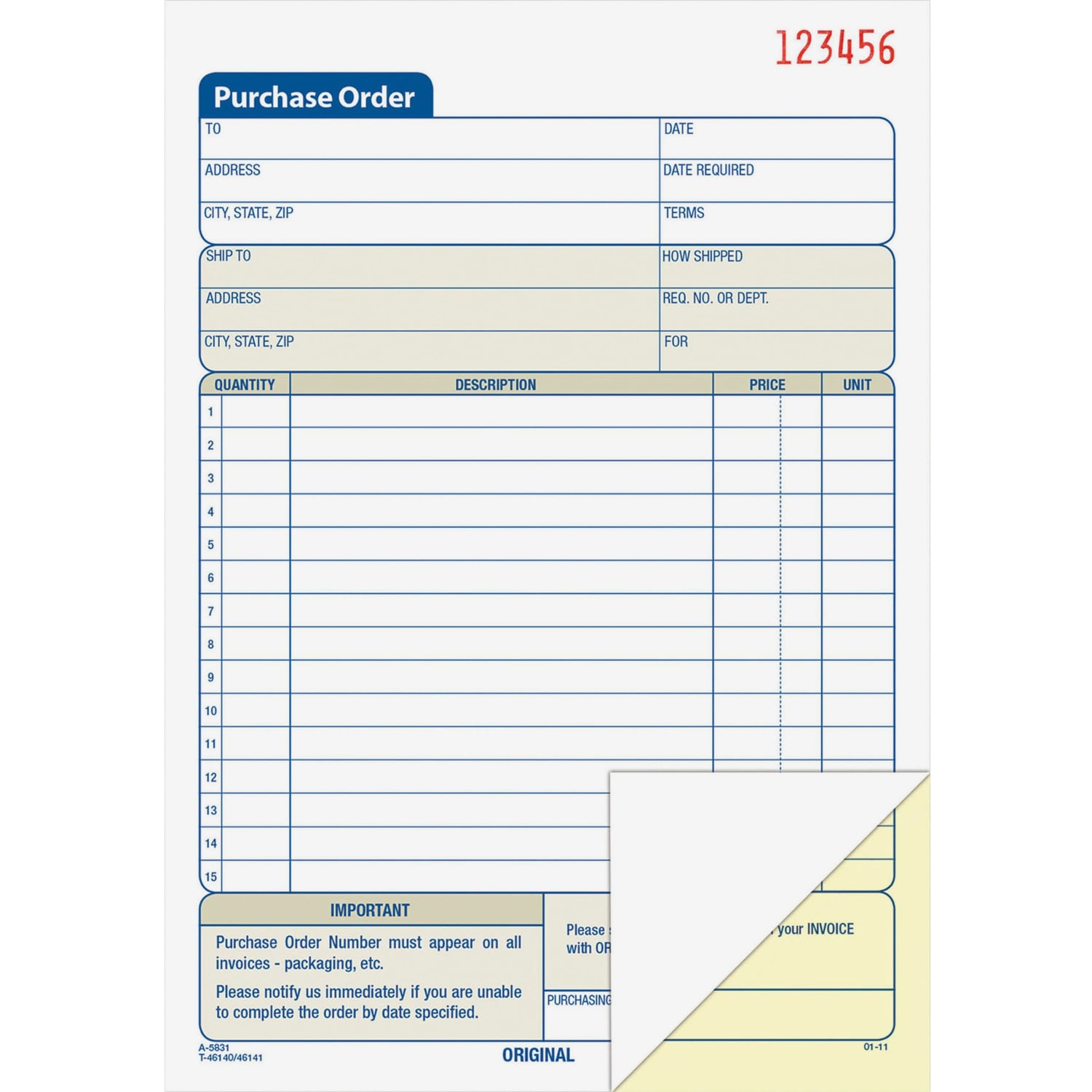 Adams Carbonless Purchase Order Book, 5 9/16in x 8 7/16in, 2-Part, 50 Set Pad - Image 4