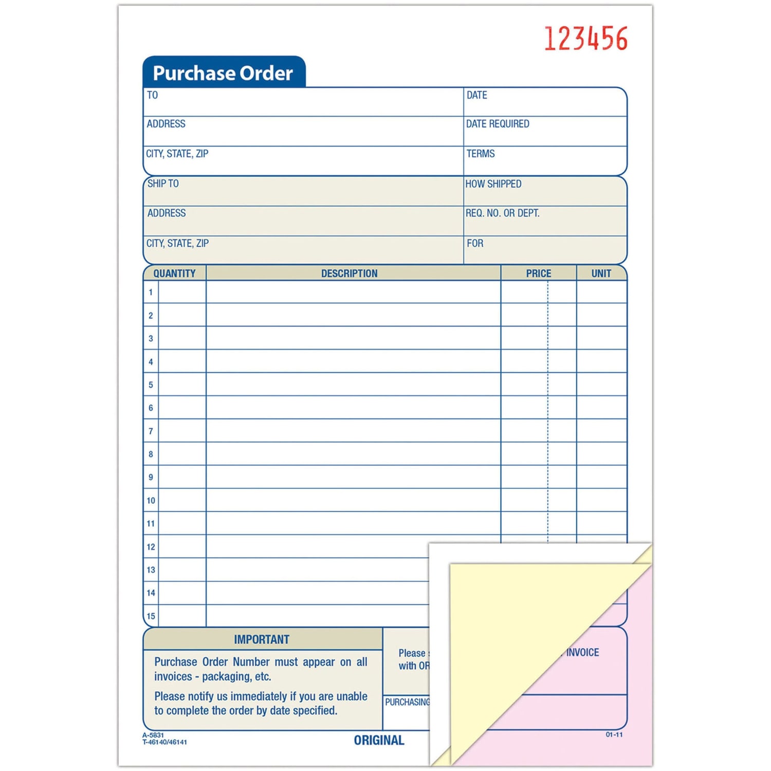Adams Carbonless Purchase Order Book, 5 9/16in x 8 7/16in, 3-Part, 50 Set Pad - Image 4