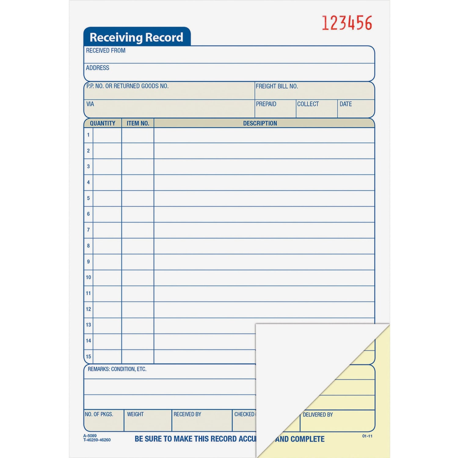 Adams Carbonless 2-Part Receiving Record Book, 5 9/16in x 8 7/16in, Book Of 50 Sets - Image 4