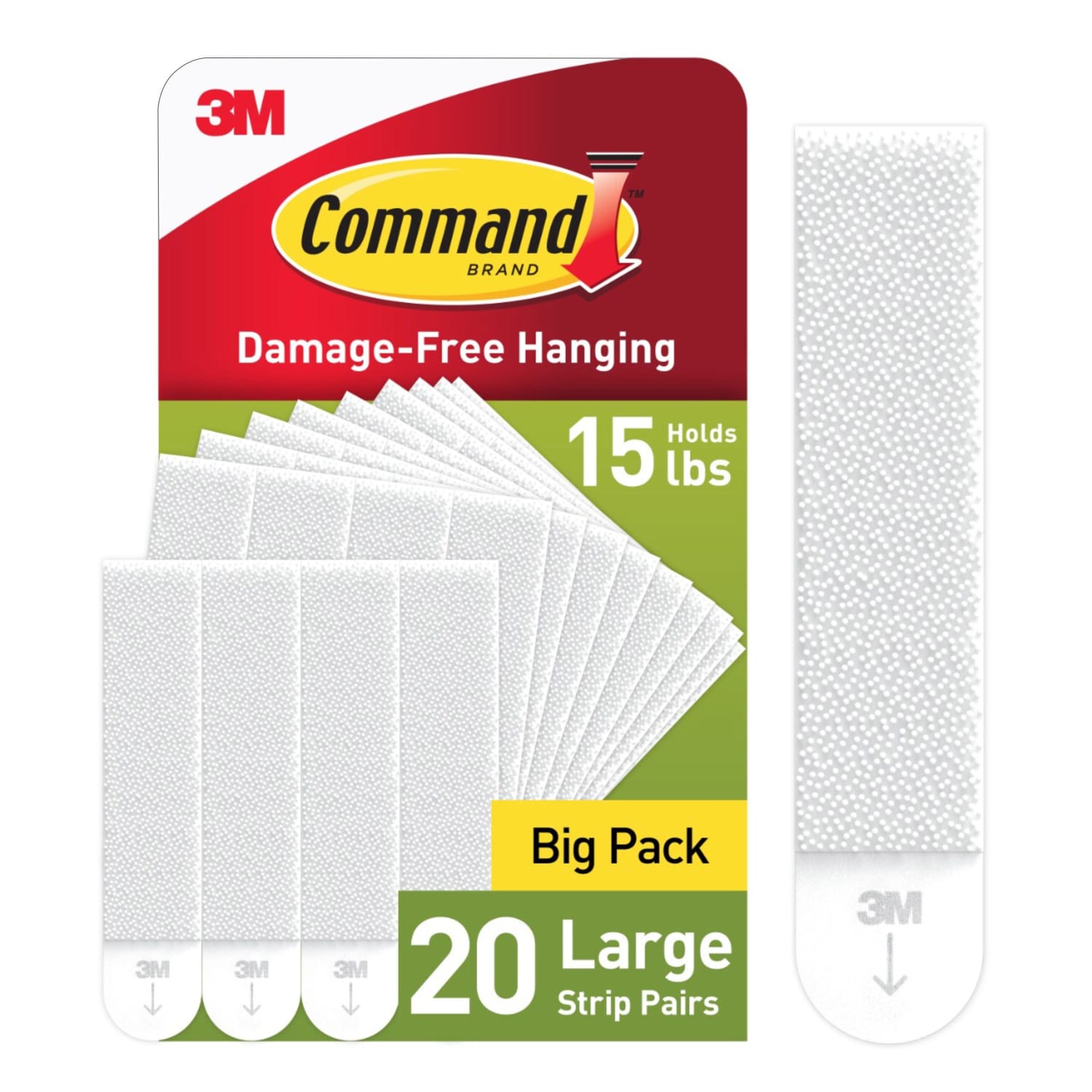 Command Large Picture Hanging Strips, 20 White Adhesive Strip Pairs (40 Strips), Damage Free Hanging Picture Hangers, No Tools Wall Hanging Strips
