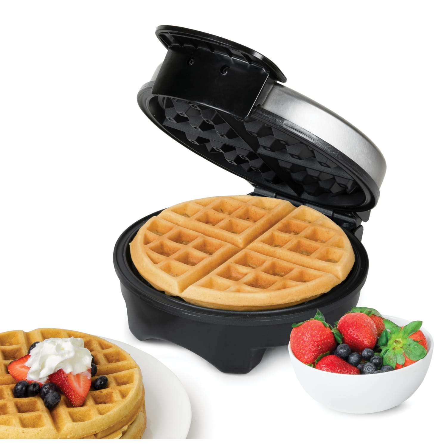 Nostalgia Electrics HomeCraft Round Belgian Waffle Maker, 7in, Stainless/Black - Image 4
