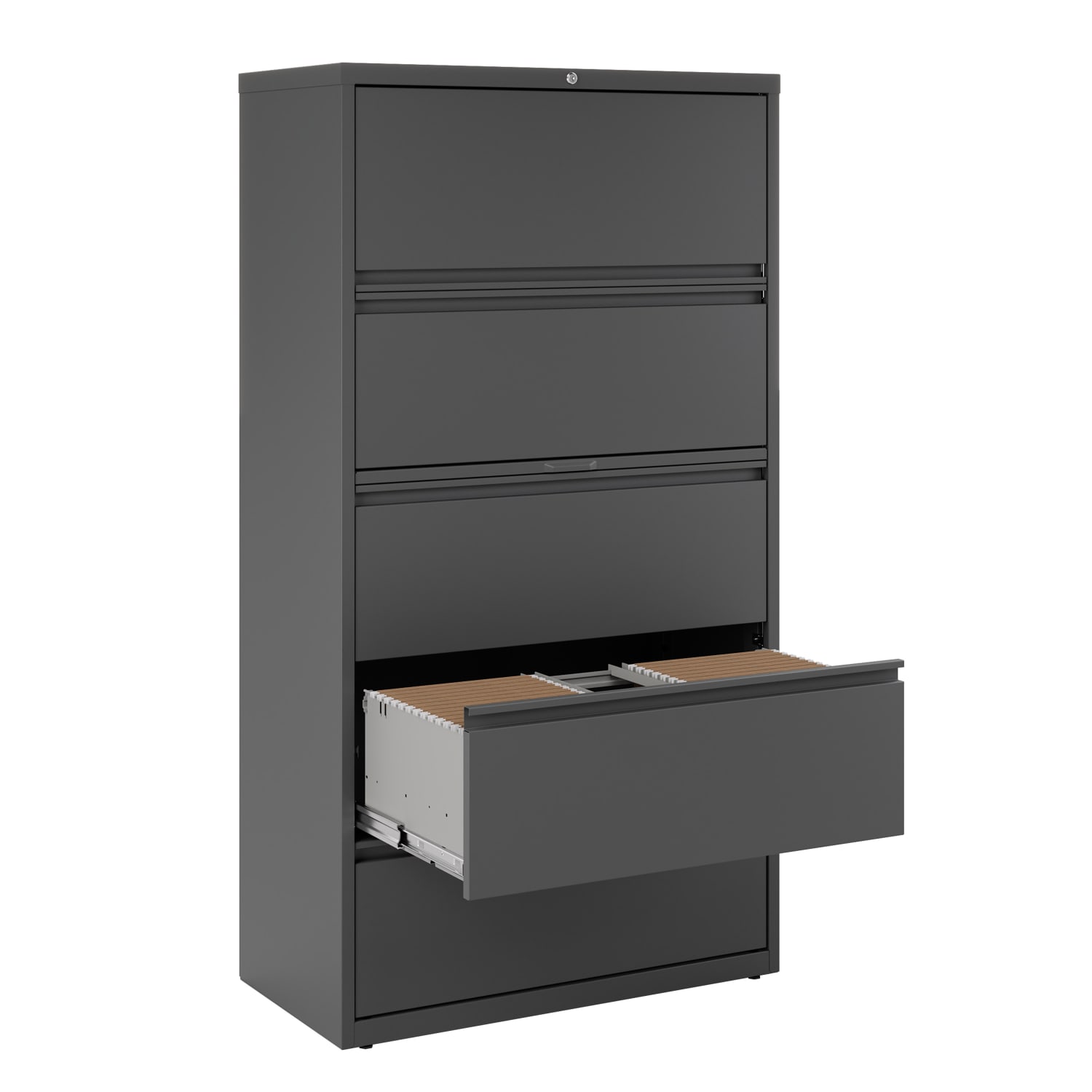 WorkPro 36inW x 18-5/8inD Lateral 5-Drawer File Cabinet, Charcoal - Image 6