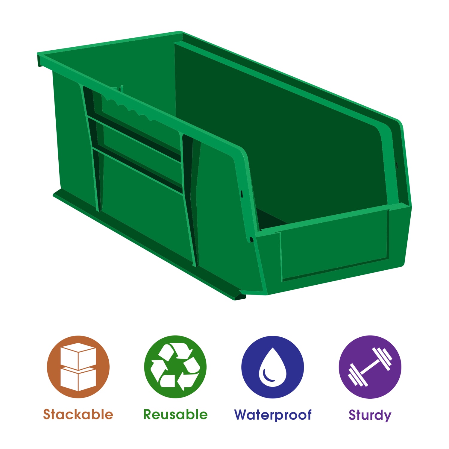 Partners Brand Plastic Stack & Hang Bin Boxes, Small Size, 14 3/4in x 5 1/2in x 5in, Green, Pack Of 12 - Image 4