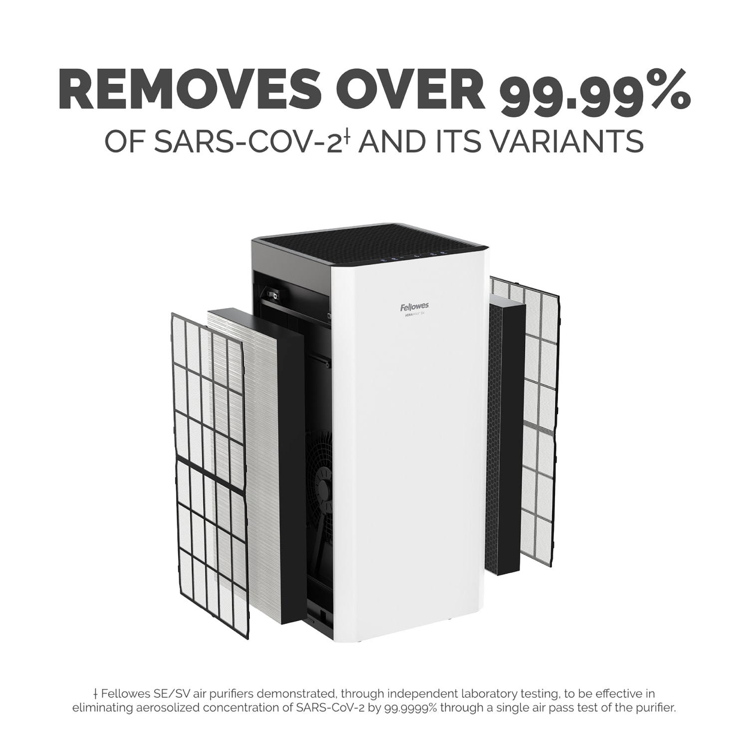 Fellowes AeraMax SV HEPA Air Purifier, 1,500 Sq. Ft. Coverage, 31-1/8inH x 14-1/2inW x 14-9/16inD, White/Black - Image 3