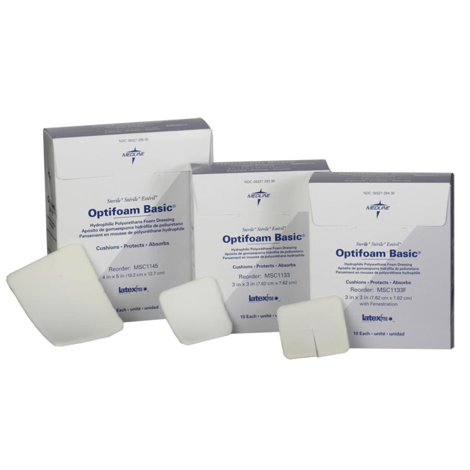 Medline Optifoam Basic Sterile Non-Adhesive Dressings, 4in x 5in, Pack Of 10