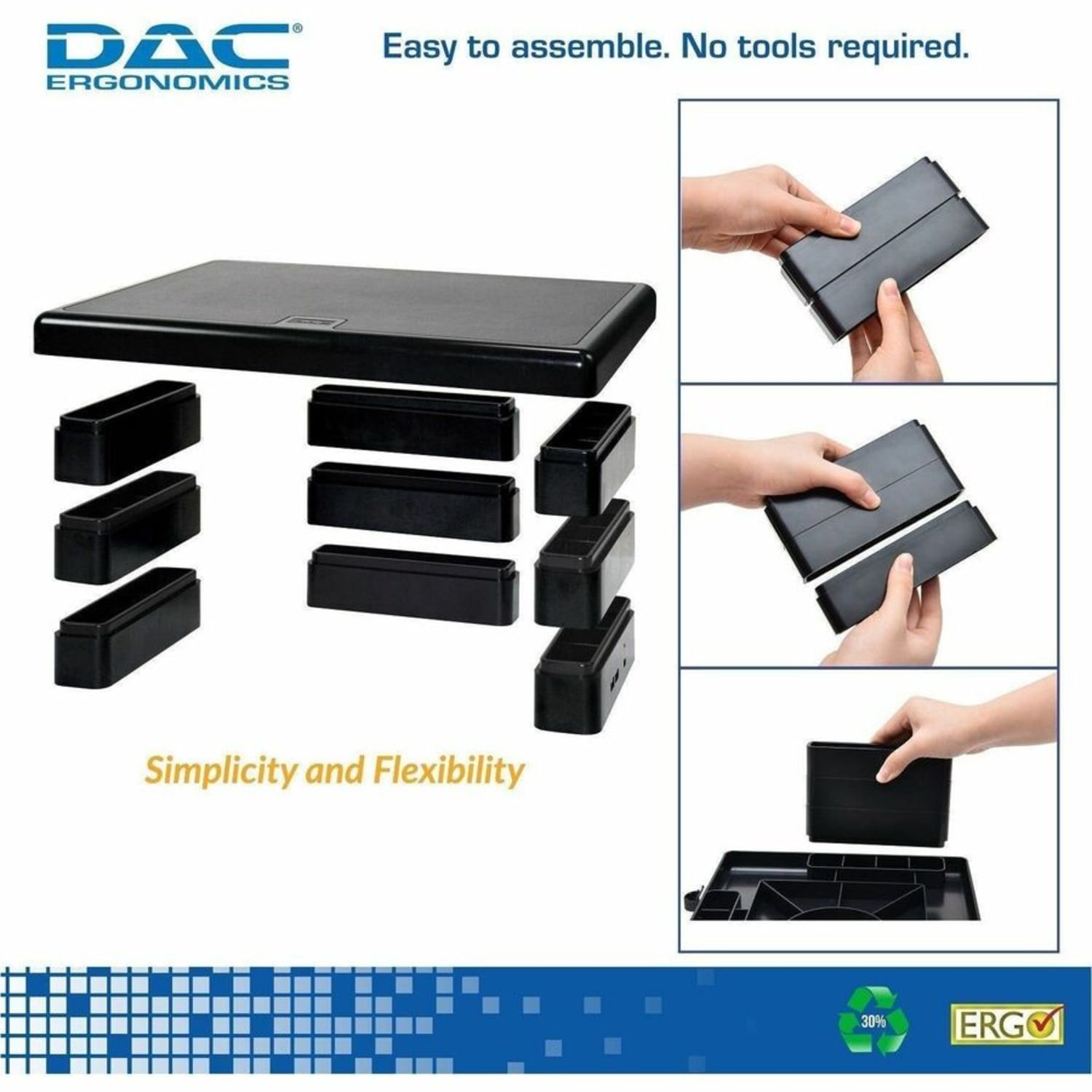 DAC Stax MP-213 Height-Adjustable Monitor/Laptop Stand with 2-USB Ports, Black - 66 lb Load Capacity - 13in Width x 10.5in Depth - Black - For Monitor, Notebook, Printer, Fax Machine - Image 4
