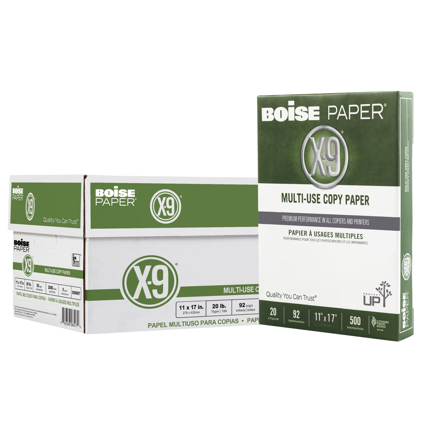 Boise X-9 Multi-Use Printer & Copy Paper, 5 Reams, White, Ledger (11in x 17in), 2500 Sheets Per Case, 20 Lb, 92 Brightness