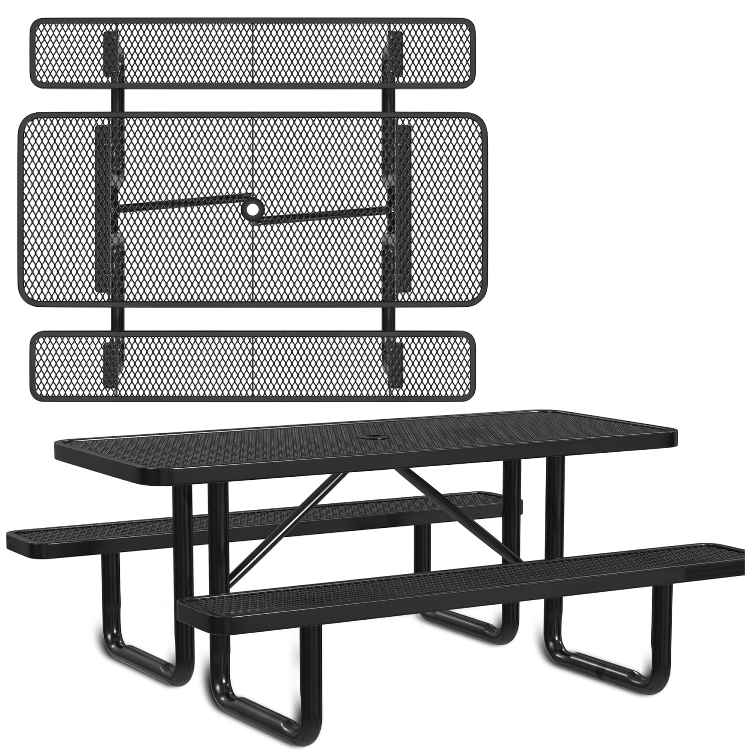 Leisure Craft Rectangle Outdoor Picnic Table, 29-11/16inH x 72inW x 62inD, Black
