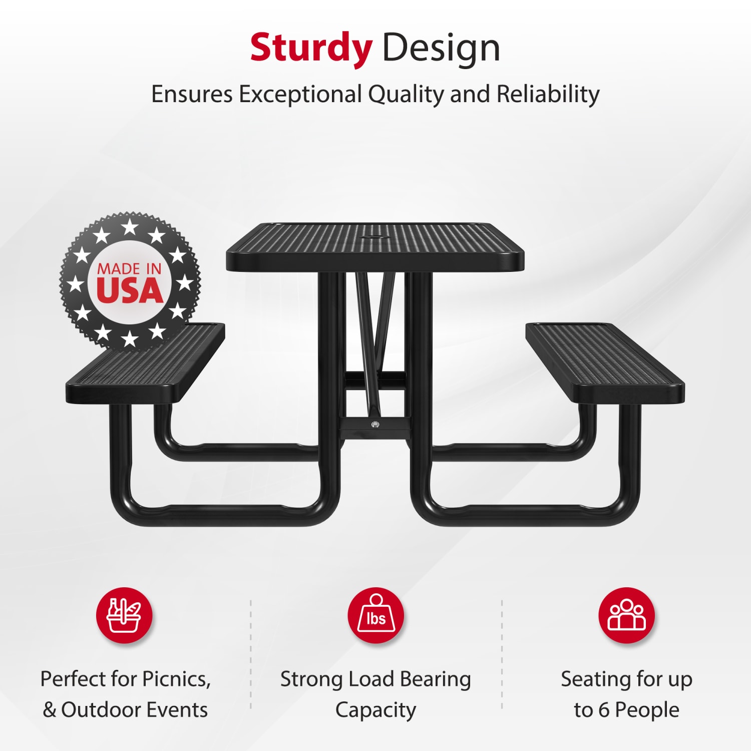 Leisure Craft Rectangle Outdoor Picnic Table, 29-11/16inH x 72inW x 62inD, Black - Image 3